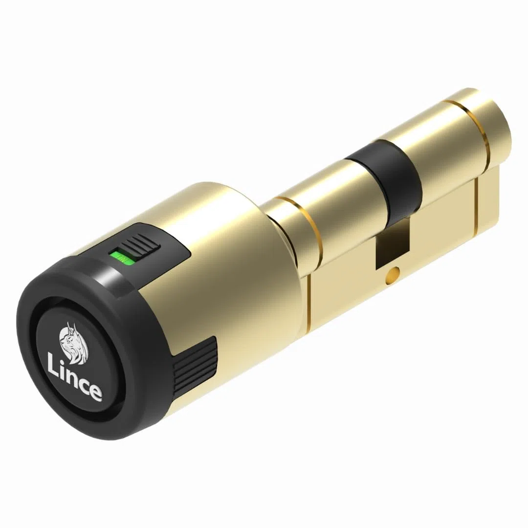 Lince - Cilindro CPLUS ALARM 30x30 cm | Bombillo de Alta Seguridad con Sensor Alarma Integrado de 100dB | Protección Anti-Bumping y Anti-Taladro | Incluye 5 Llaves XL | Acabado latón