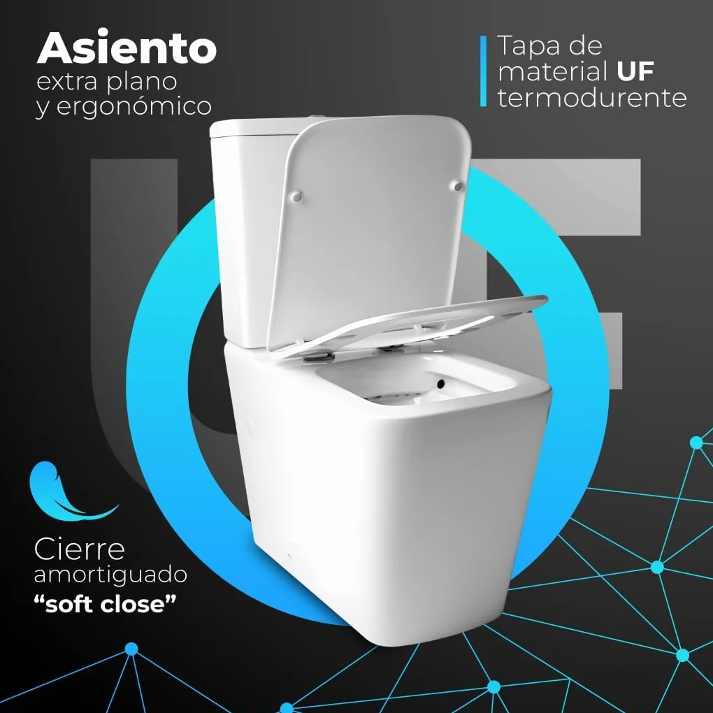 Inodoro Completo + Bidé a Juego. Incluye Cisterna y Tapa Amortiguada. Porcelana Blanca Esmaltada. Sistema Rimless Antibacterias