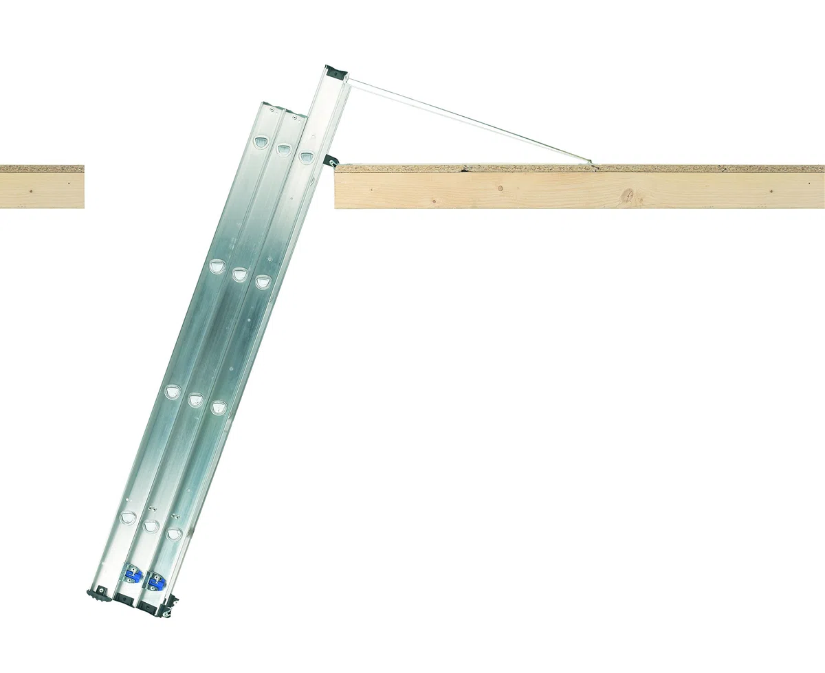 Escalera compacta de 3 secciones, de Abru, 37000, de aluminio, para desván, peldaños cómodos incluidos150 kg capacidad de carga, certificado de seguridad EN14975.
