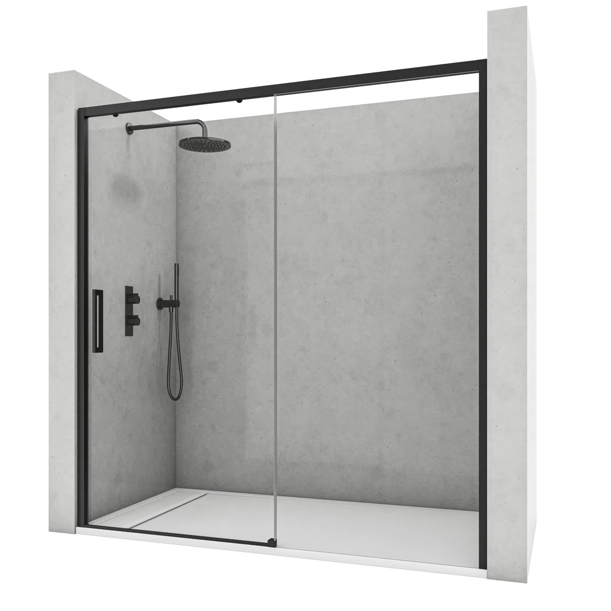 Mamparas de Ducha - 1 Puerta Corredera + 1 Fijo - Mampara de Ducha Corredera - Perfilería Negra Mate - 99 a 103 cm (Ancho Adaptable 4 cm) x 195 cm (Alto) - Posición Puerta Izquierda