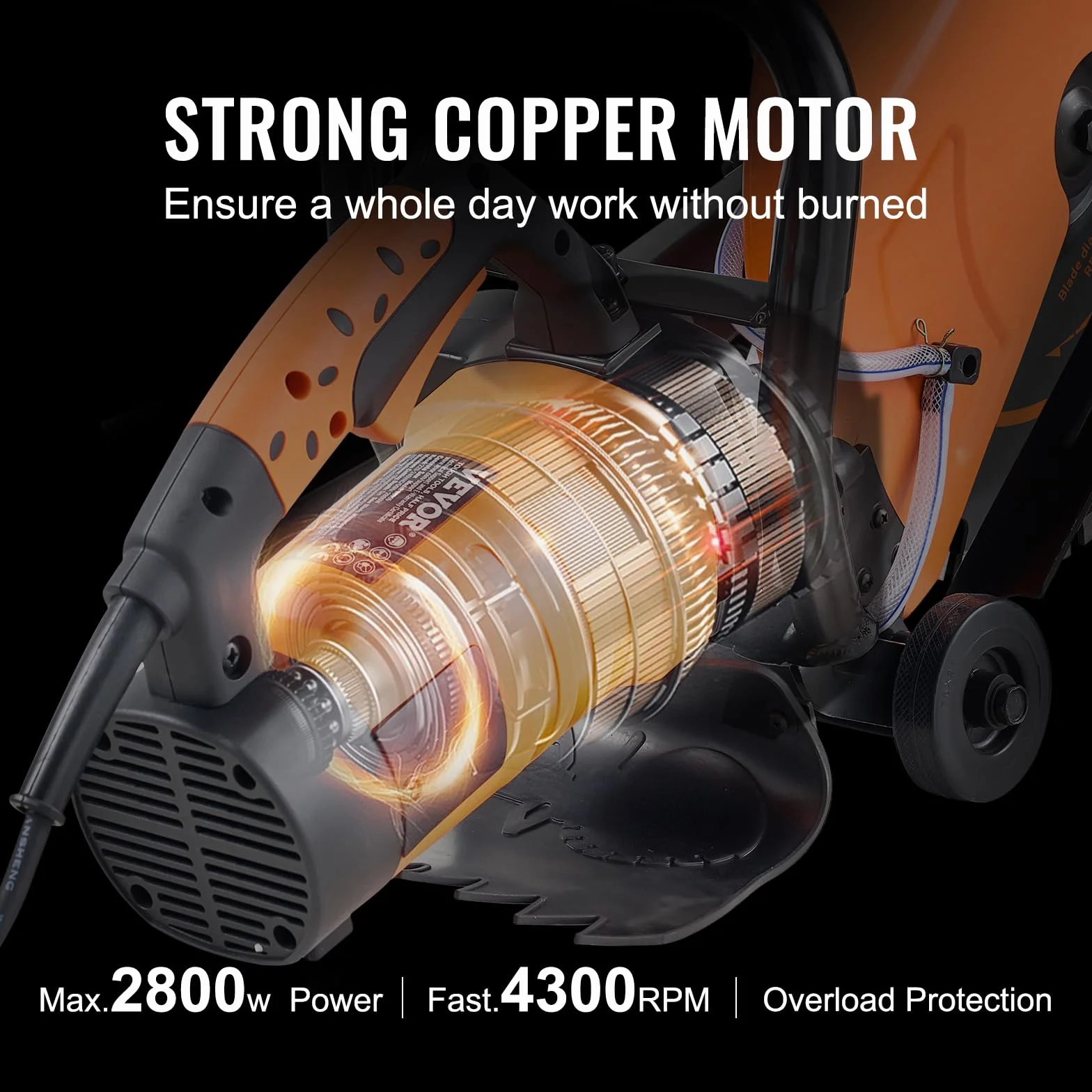 VEVOR Sierra Eléctrica para Hormigón 356mm 2800W Sierra Circular de Alta Potencia Profundidad de Corte de 127 mm Sierra de Disco Húmeda/Seca con Tubería de Agua Bomba de Agua Hoja para Piedra Ladrillo