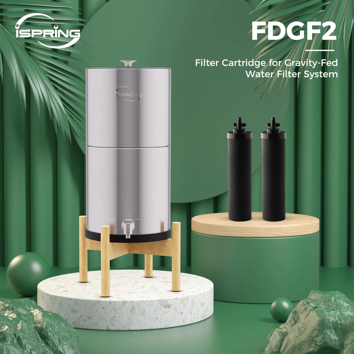 iSpring FDGF2 Filtro de Agua de Carbón Activado para Sistema de Filtro de Agua de Encimera de Acero Inoxidable Alimentado por Gravedad iSpring DGF2, Reemplazos de Filtro