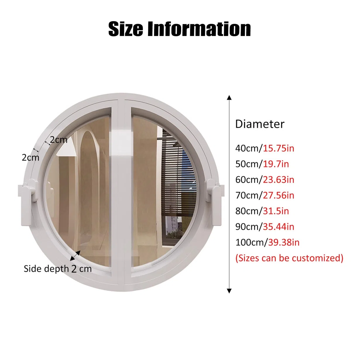 Ventanas Batientes Ventana Redonda Con Marco De Aluminio, Ventana Abatible De Vidrio Templado, Ventana De Ventilación De Repuesto, Ventana De Ático Para Decoración De Hogar Y Tienda(Black,70cm/27.56in