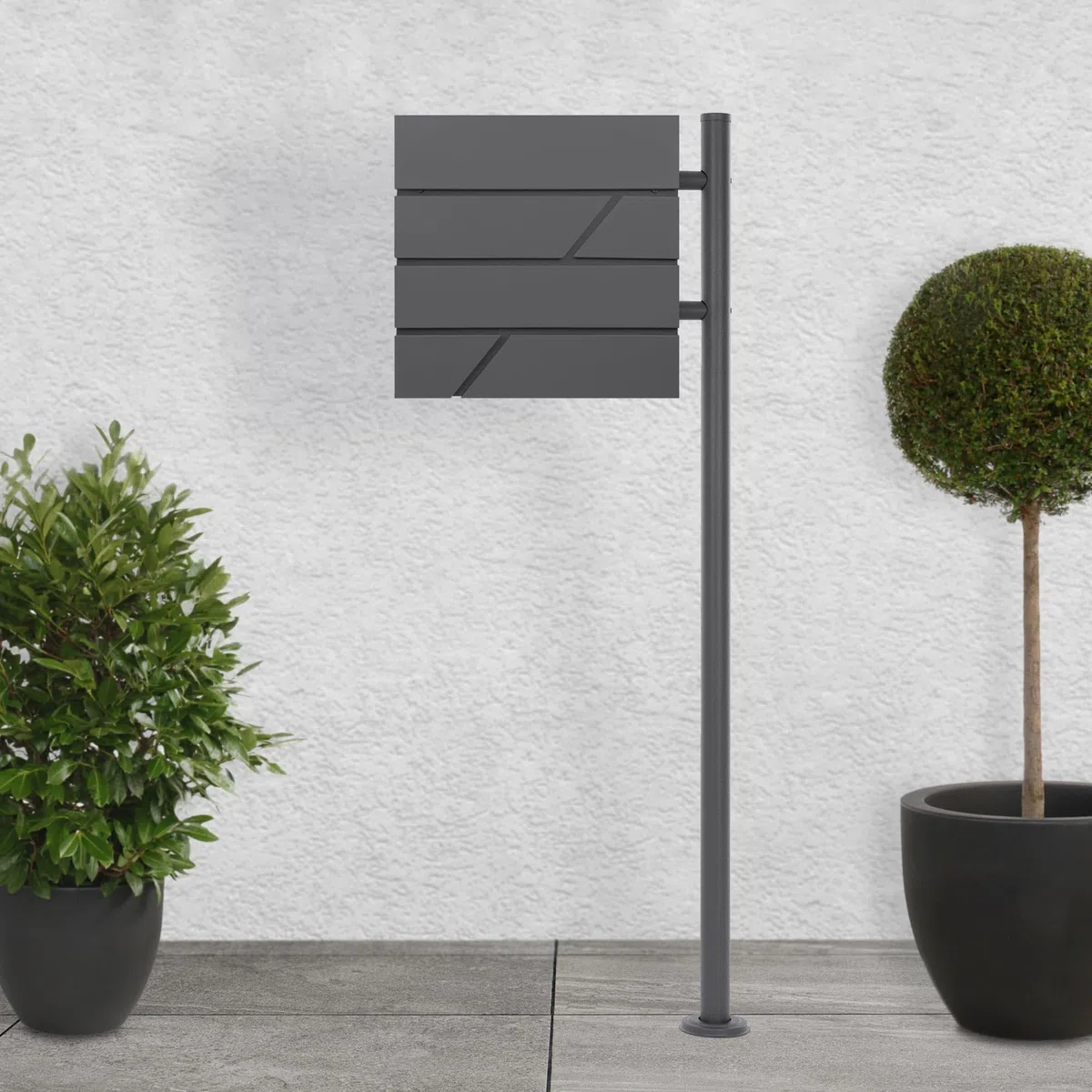 ECD Germany Buzón de Acero Inoxidable Antracita Base Autoportante Exterior con Soporte Poste Antracita Casillero Moderno con Compartimento para Periódicos y Cerradura con 2 Llaves Incluidas