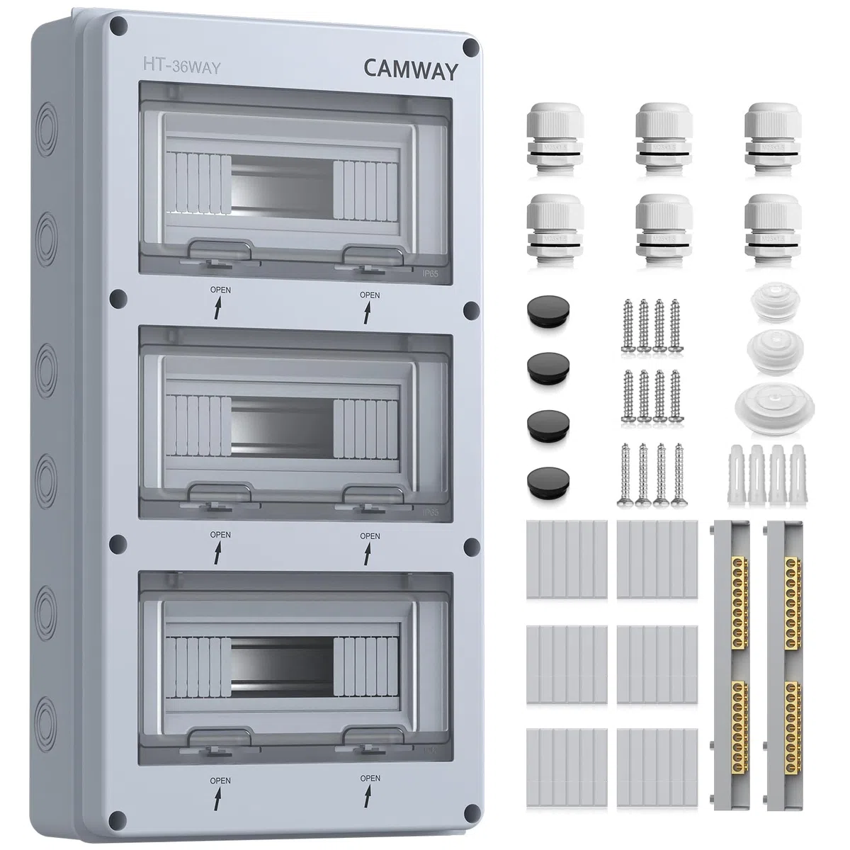 CAMWAY Caja de Distribución de Superficie IP65 de 36 Módulos, Caja Estanca Exterior Electrónica con junta de estanqueidad perimetral y bornas de latón, para Jardín o Areas Exteriores, Certificación CE