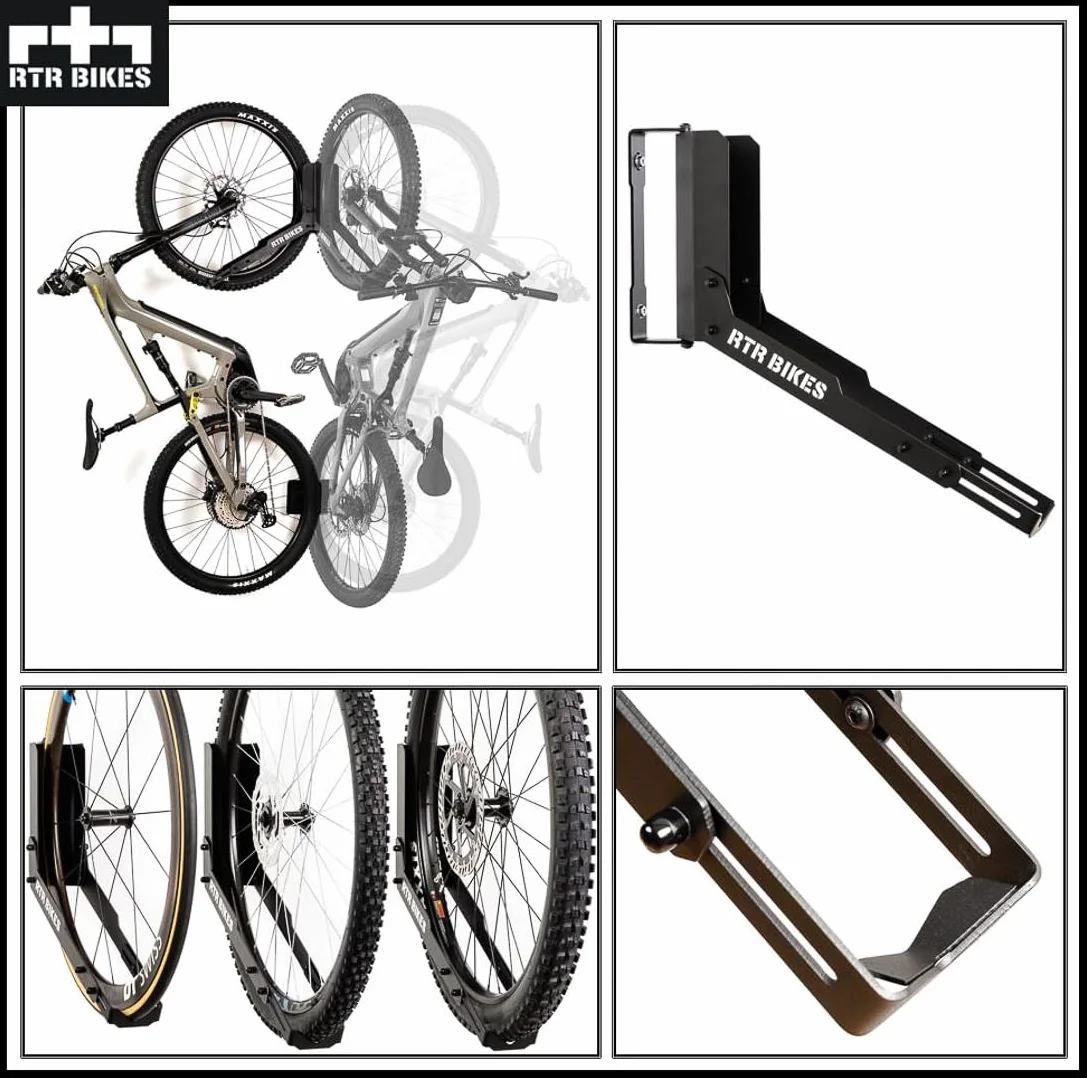 RTR BIKES Kranked Twist Soporte Bicicleta Pared Giratorio – Colgador Vertical Rotativo 180° – para E-Bikes y MTB hasta 30kg – Ruedas 24-29" – Ahorra Espacio – Hecho en UE