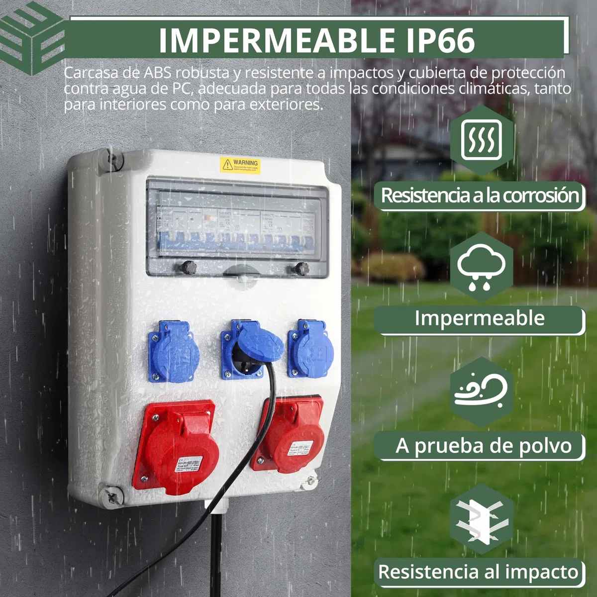 EYPINS Distribuidor de Corriente para Construcción con LS+FI, Distribuidor de Pared 3x 230V Enchufes Schuko 16A+Enchufes CEE 16A+32A, IP66, ABS Ignífugo para Interiores, Exteriores, Talleres y Fábrica
