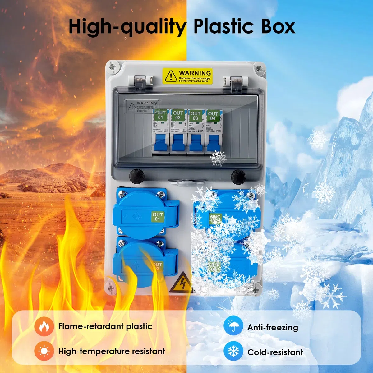 Distribuidor de corriente para construcción, 16 A, IP67, con 4 enchufes, caja de distribución de corriente, 230 V, distribuidor de corriente para obras al aire libre, caja de distribución de pared con