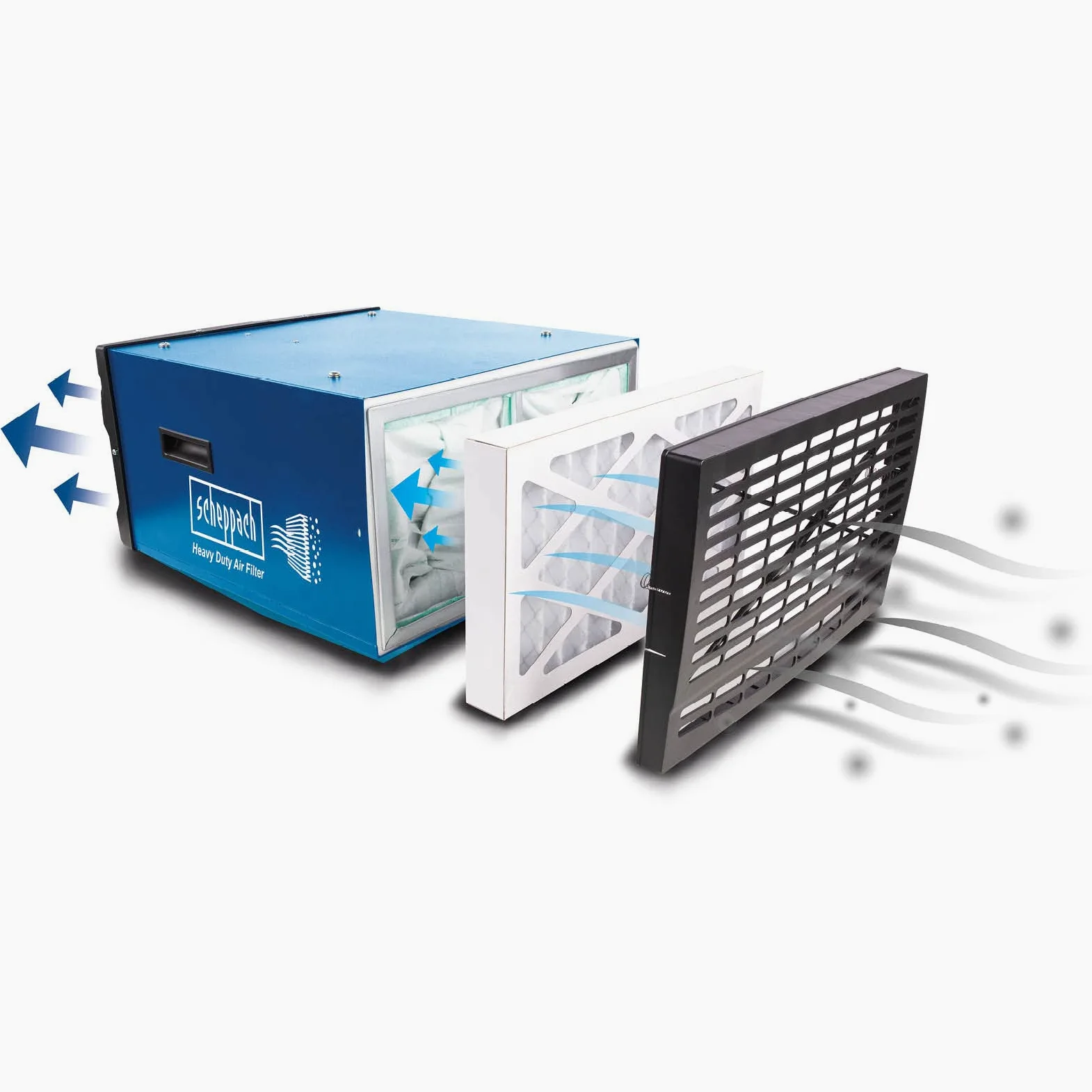 Scheppach Purificador de aire HDA-14 | 740 m³/h de capacidad | 3 niveles de filtración hasta 1 μm | Control remoto & Suspensión de pared | Para taller de hasta 400m²