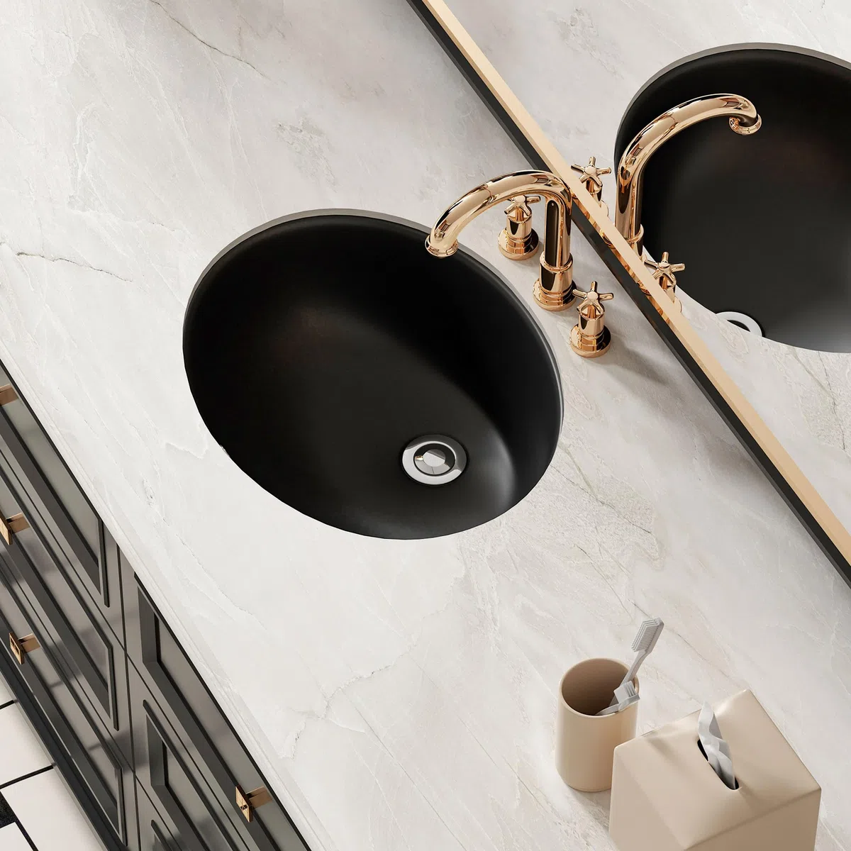 Fregadero de baño empotrado ovalado SmartSylva, 37,5 cm x 29,2 cm (Tamaño interior) Fregadero de baño ovalado de porcelana de cerámica bajo montaje con desbordamiento, negro mate