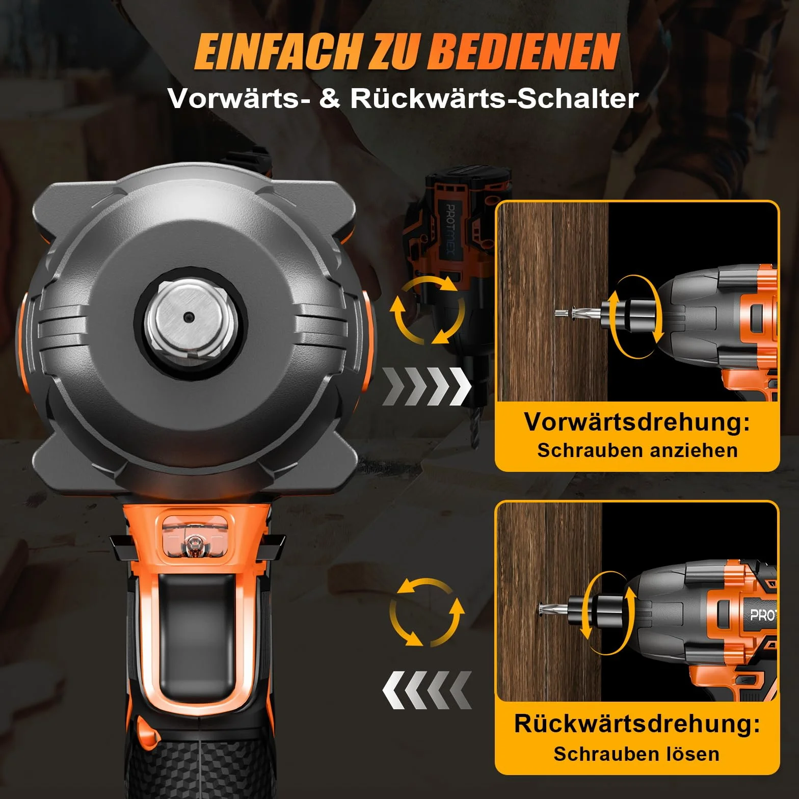 Protmex Llave de impacto inalámbrica sin escobillas,2x4,0 Ah 21V Pistola de Impacto Baterías，par máximo de 1200 N.m,1/2"llave de impacto con 1 destornillador, Para Coche Familiar/Camioneta/Cortacésped