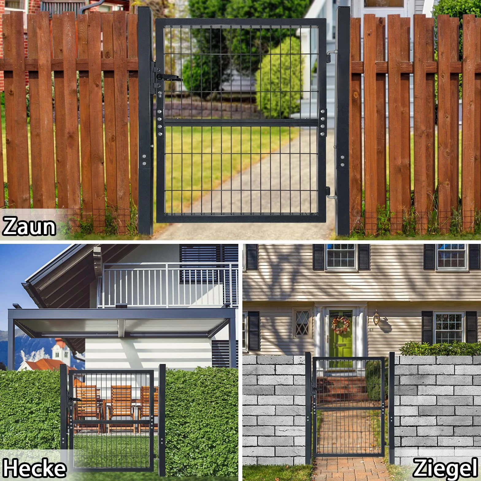 YRHome 150 x 100 cm puerta de jardín puerta de jardín puerta de valla puerta de hierro corrugado antracita puerta abatible de jardín que incluye manija de puerta de cerradura y llaves