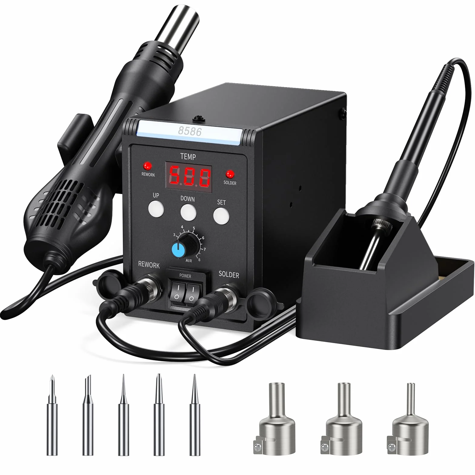 Estacion de Soldadura, 2 EN 1 Soldador Aire Caliente y Soldador Estaño con Control de Temperatura Preciso, Pantalla LED, Estacion Soldadura para Electrónicos, Proyectos de bricolaje, Reparación