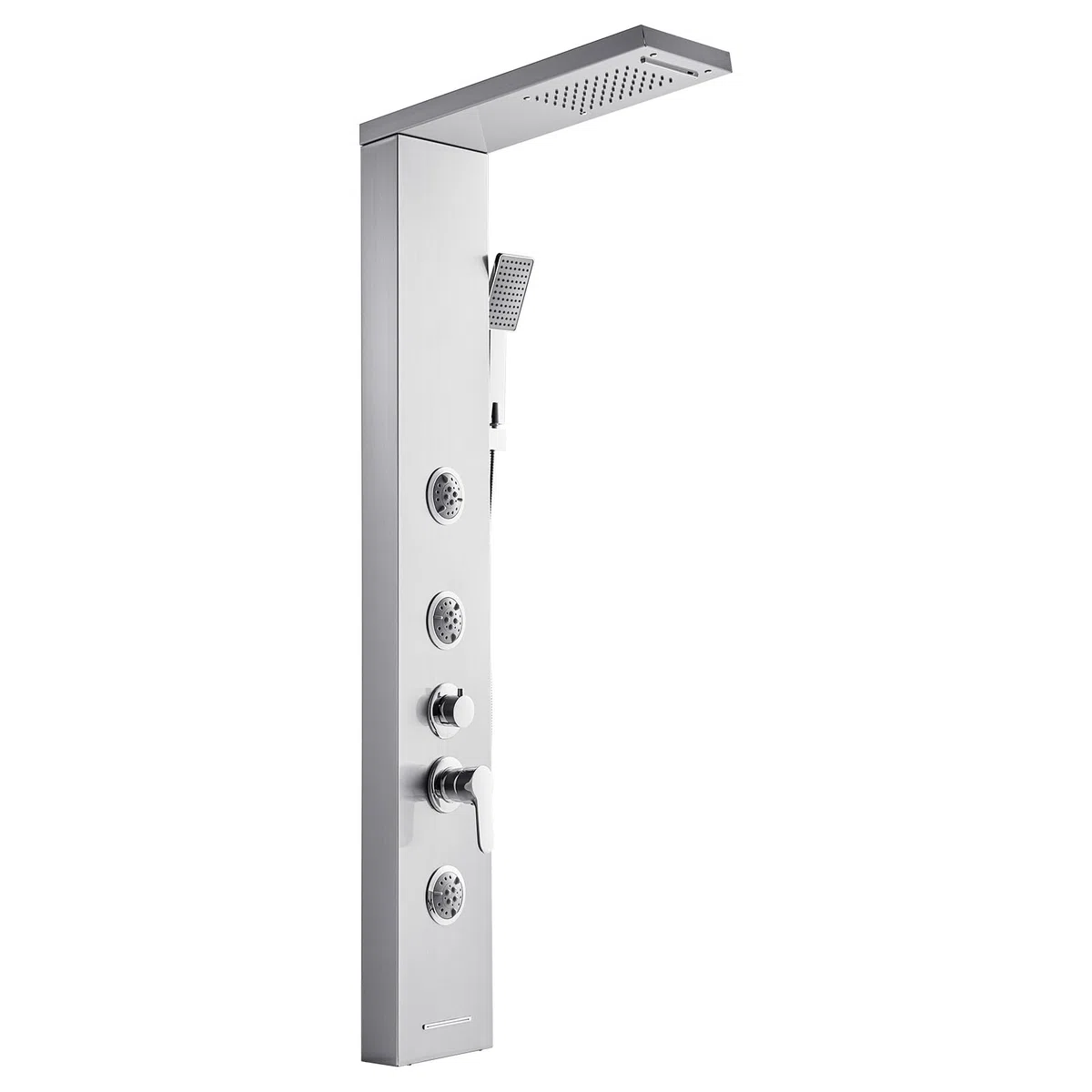 VEVOR Sistema de Ducha con Panel Tipo Torre y Cabezal Tipo Cascada, Acero Inoxidable, Grifo 5 Funciones, Sistema de Masaje de Lluvia de Montaje en Pared con 3 Chorros, Ducha Mano y Caño Bañera