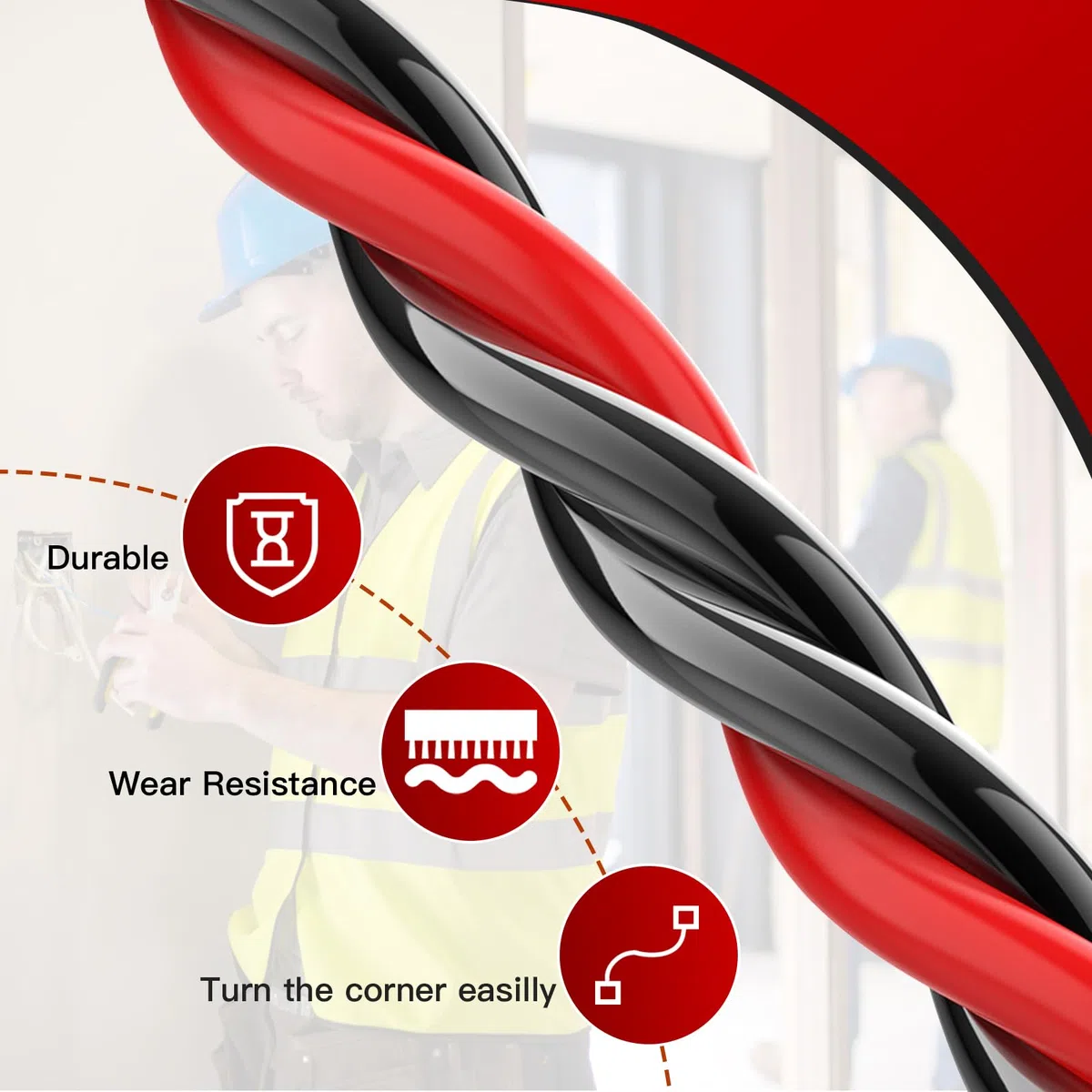 EFUTURETIME Guia Pasacables Pared 50m, Cable Puller 6mm con 2 Muelle de Guía, 3 Cintas de Amarre, Enhebrador de Alambre Electrico para Instalación y Desinstalación de Cables
