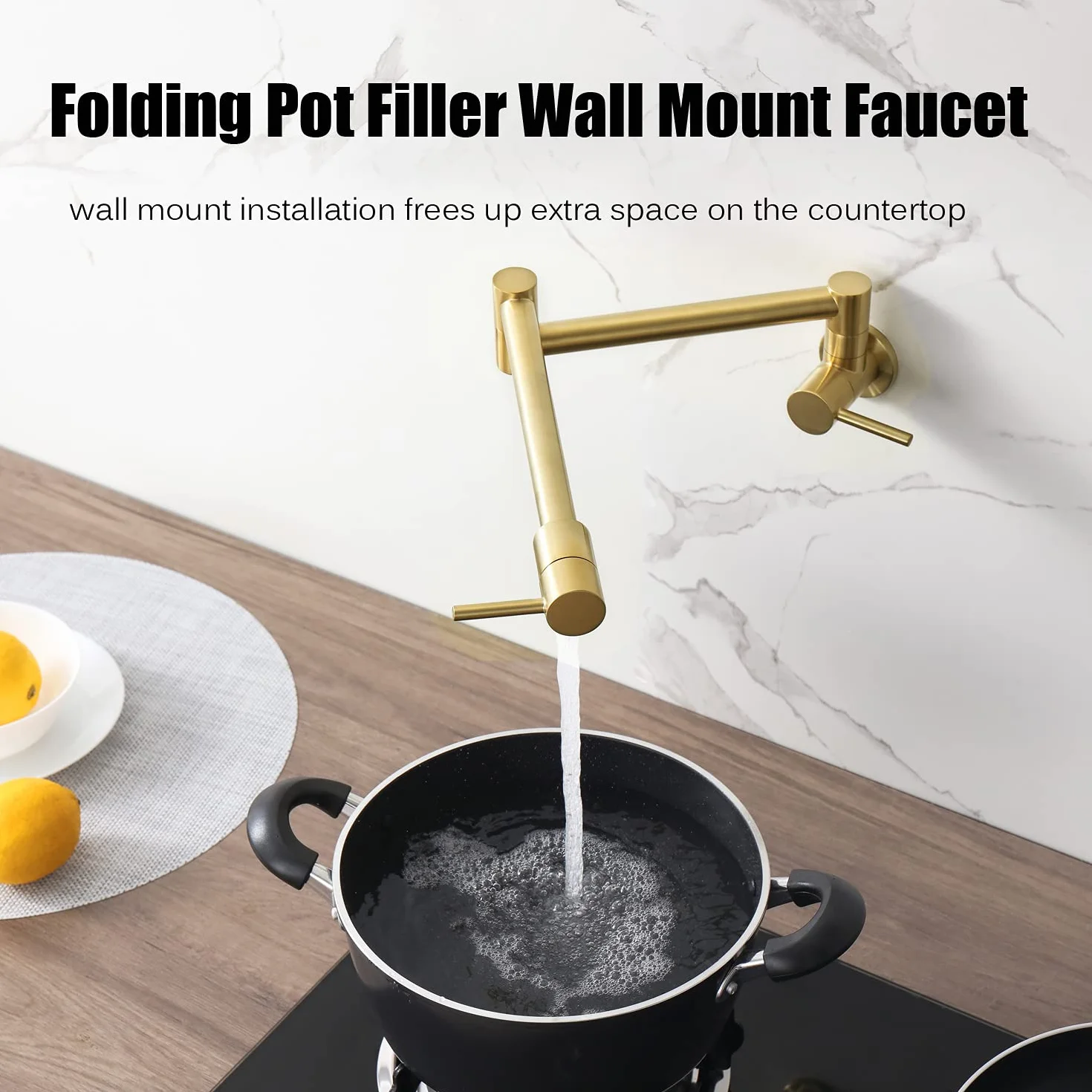 Grifos plegables para llenado de ollas, grifo de cocina de latón macizo, brazo oscilante plegable, oro cepillado, moderno, grifo de fregadero de cocina, plegable, elástico, con un solo