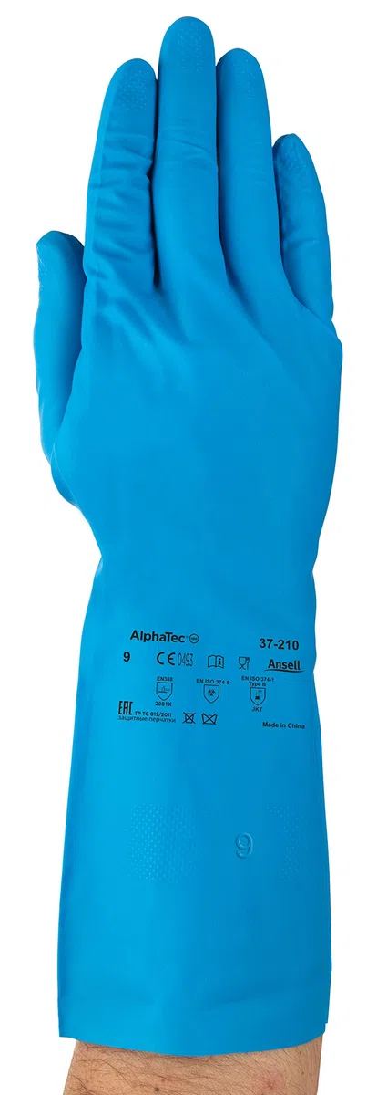 Ansell AlphaTec 37-210 Guantes de Trabajo de Nitrilo, Resistentes a Productos Químicos, Sector Industrial, Guantes Reutilizables, Azul, Talla XL (12 Pares)
