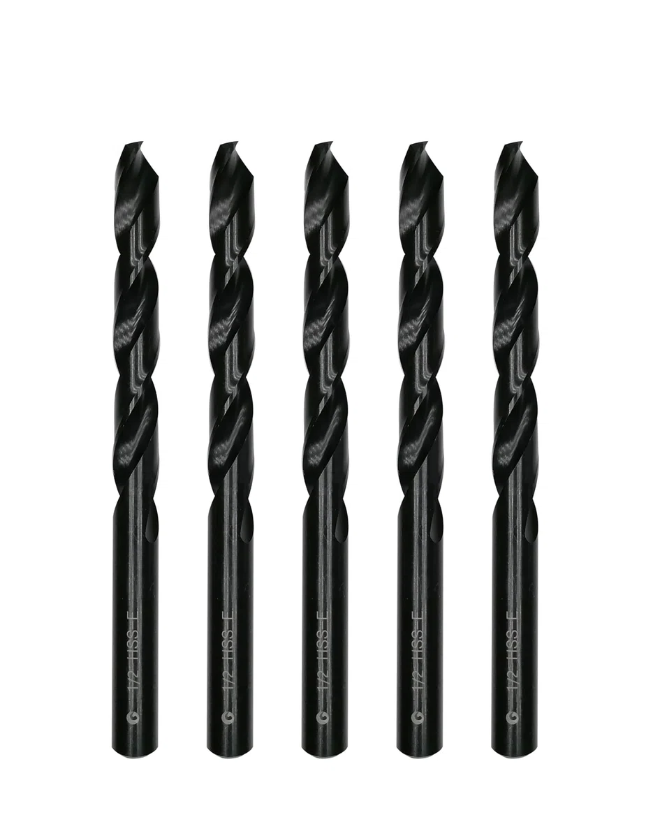 Brocas helicoidales HSS M35 de 1/2 pulgada, acero de alta velocidad, paquete de 5, adecuadas para aceros, hierro fundido, aceros inoxidables y otros metales duros (1/2 pulgada)