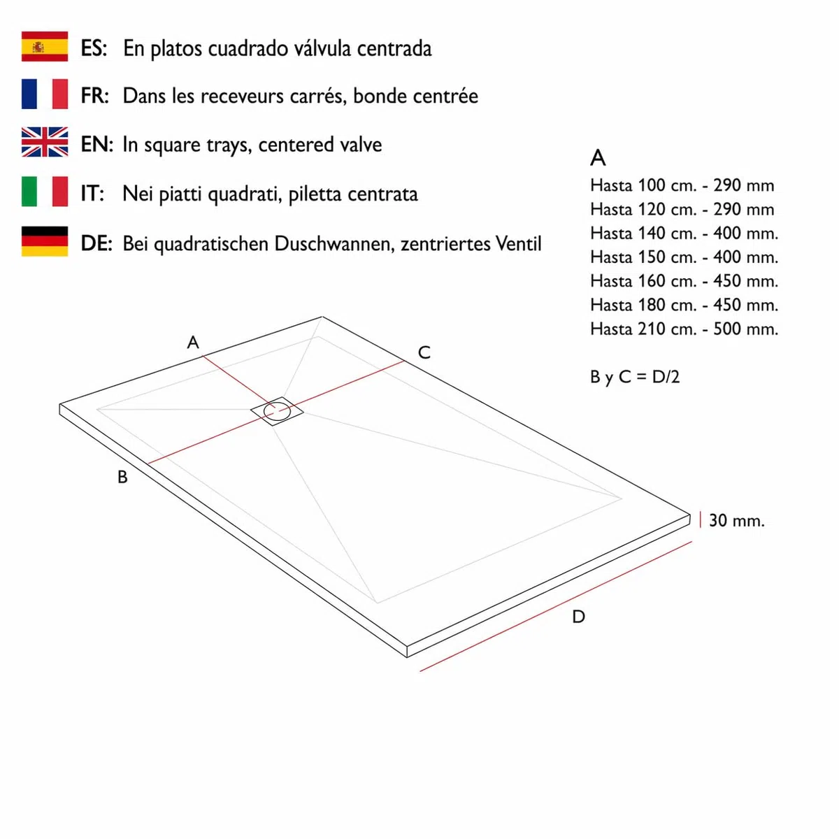 Plato de ducha resina PLES desagüe centrado color Blanco 140x80 textura pizarra antideslizante rejilla inox con válvula