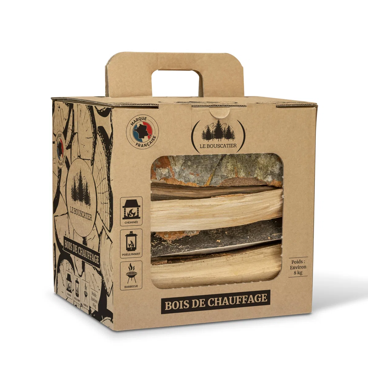 Le Bouscatier Leña para chimenea estufa Horno Pizza ooni estufas Barbacoa Weber Carbón y brasero. 25 L madera seca haya roble caja cerrojo