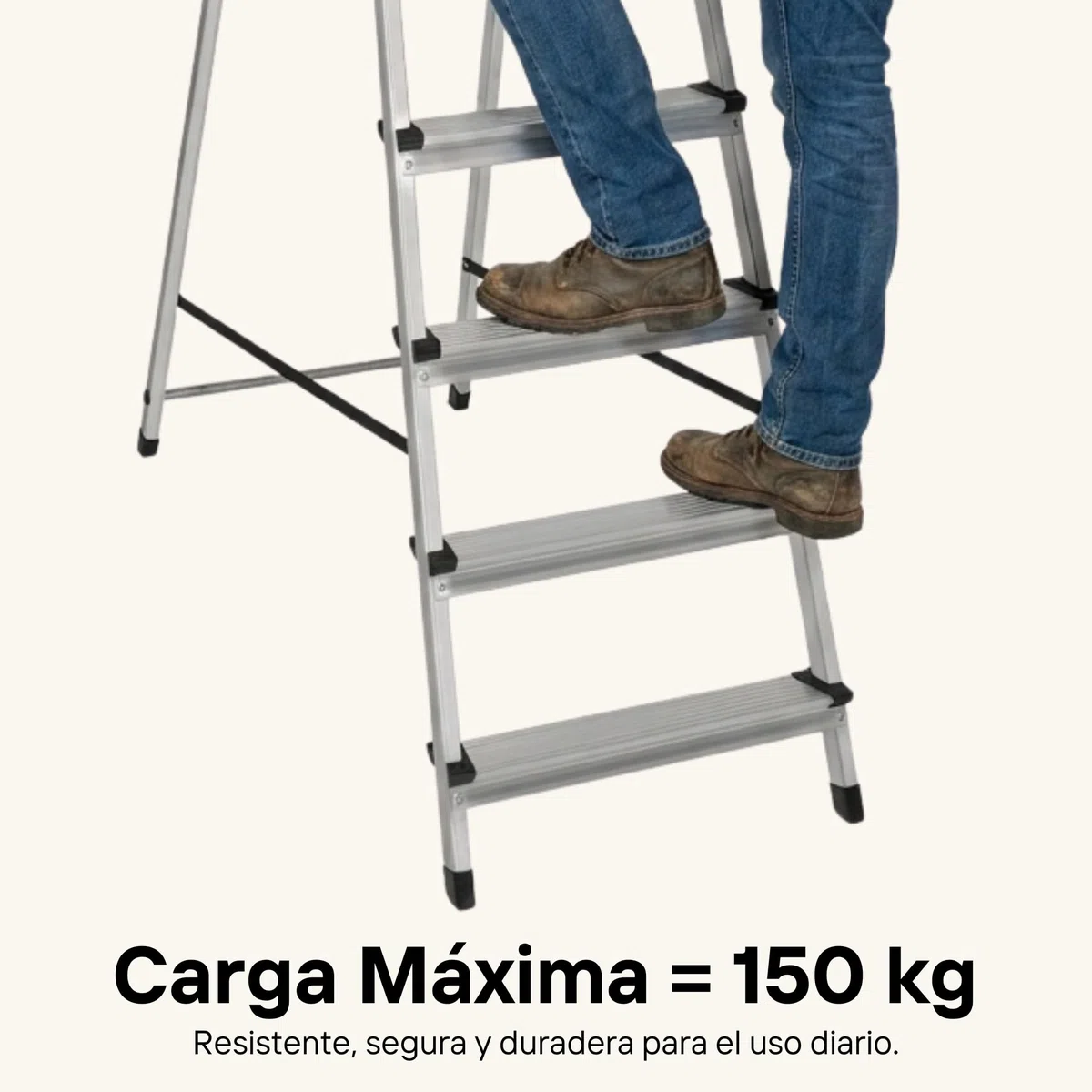 Escalera Plegable 7 Peldaños de Aluminio Homologada - Fabricada en Europa - Antideslizante, Resistente y Segura - Carga máx. 150 kg, Altura útil: 147 cm