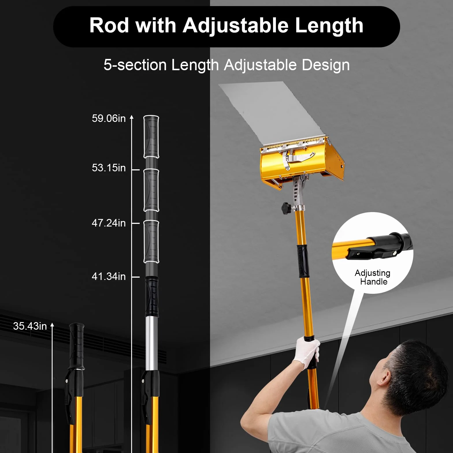 9.8 "Drywall Taping plana de acabado Set Paleta de Paneles de Yeso Drywall, paleta nivelación herramienta 40''- 63.8'' Herramientas de Acabado Plano con Mango Extensible