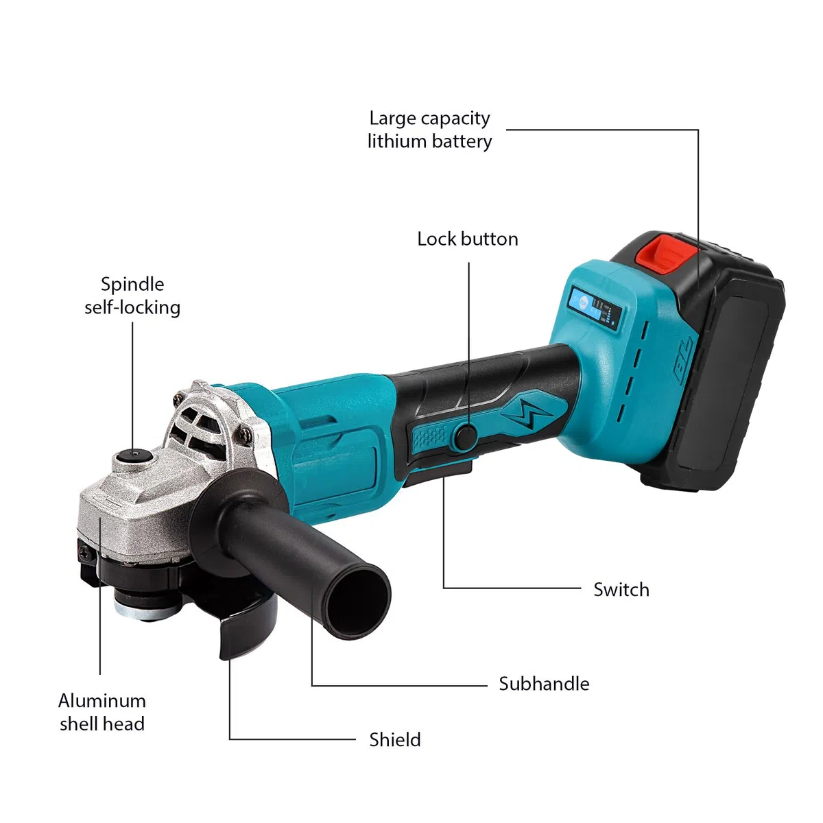 Amoladora angular con batería de 21 V, con 2 baterías de 4,0 Ah, velocidad de ralentí 13000 rpm, lijadora flexible con batería de 125 mm, 3 velocidades, sin escobillas, para lijar, cortar y pulir