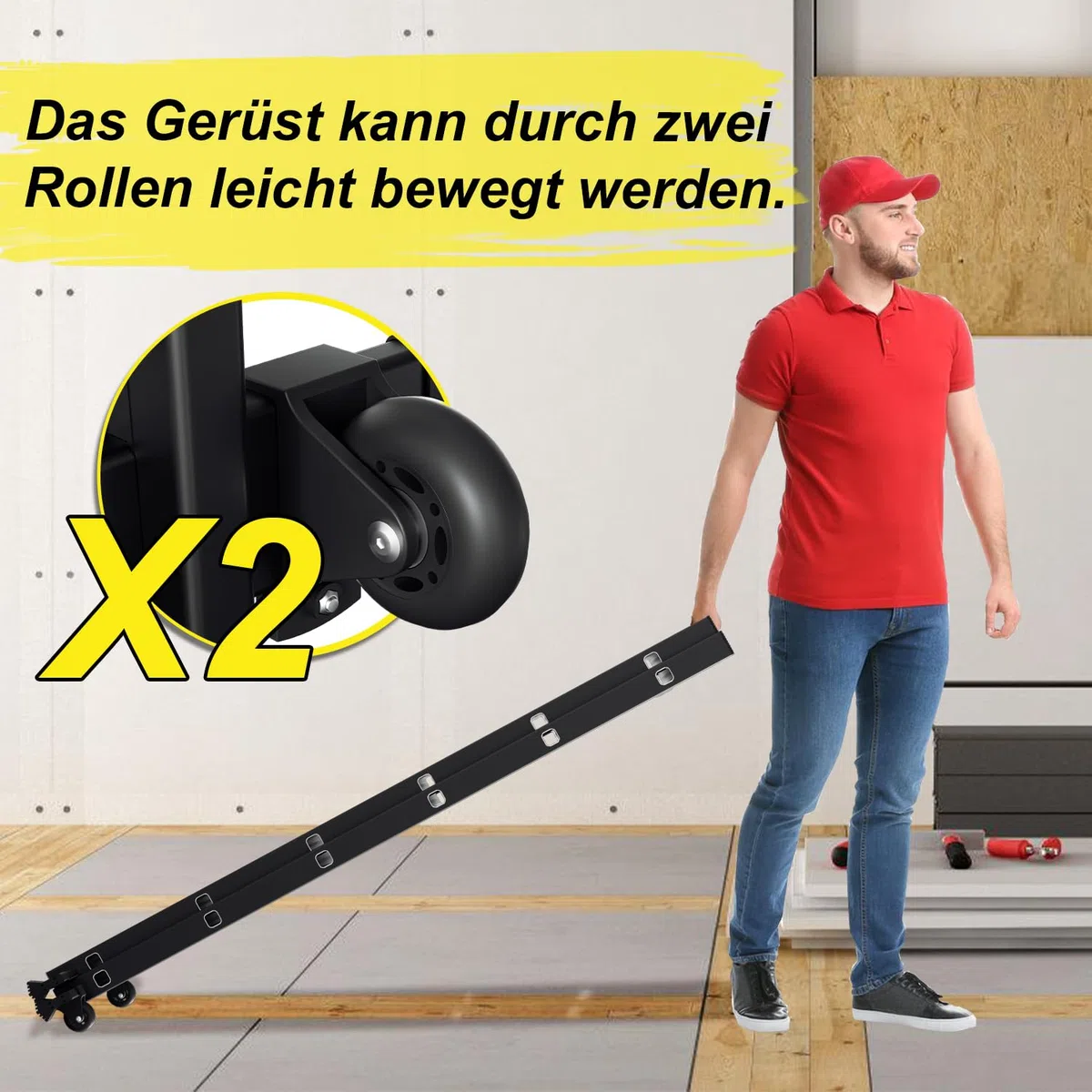 Fiqops Andamio de aluminio 4 en 1 máx. 276 cm, soporta hasta 150 kg, andamios versátiles, plataforma de trabajo móvil y 2 ruedas, escalera de andamio, andamio, 2 x 6 peldaños, color negro