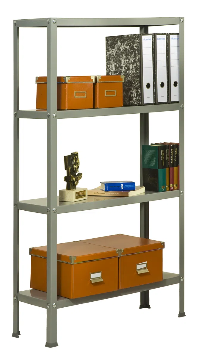 SimonRack Estantería Metálica Almacenaje, 4 Baldas, Alta Capacidad Carga 100 kg, 1600x1000x300 mm, Estantería Salón Baño Cocina, Gris - SimonHome Classic