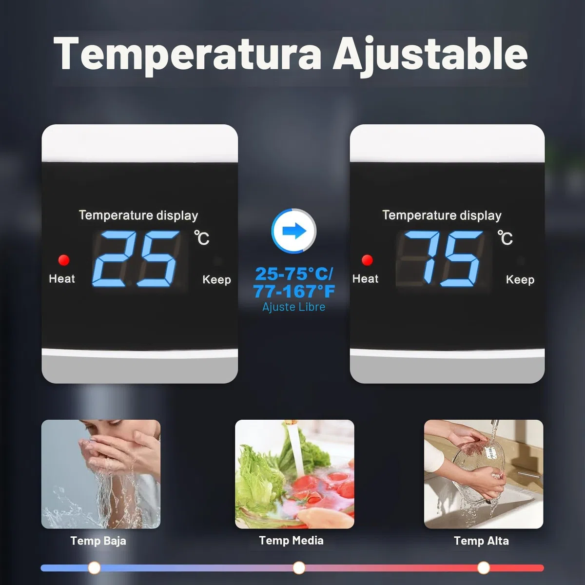 50L/120L de almacenamiento eléctrico horizontal, depósito de agua eléctrico, potencia de calentamiento de 2000 W y termómetro,válvula de seguridad, 120L(Capacidad real de agua: 70L)