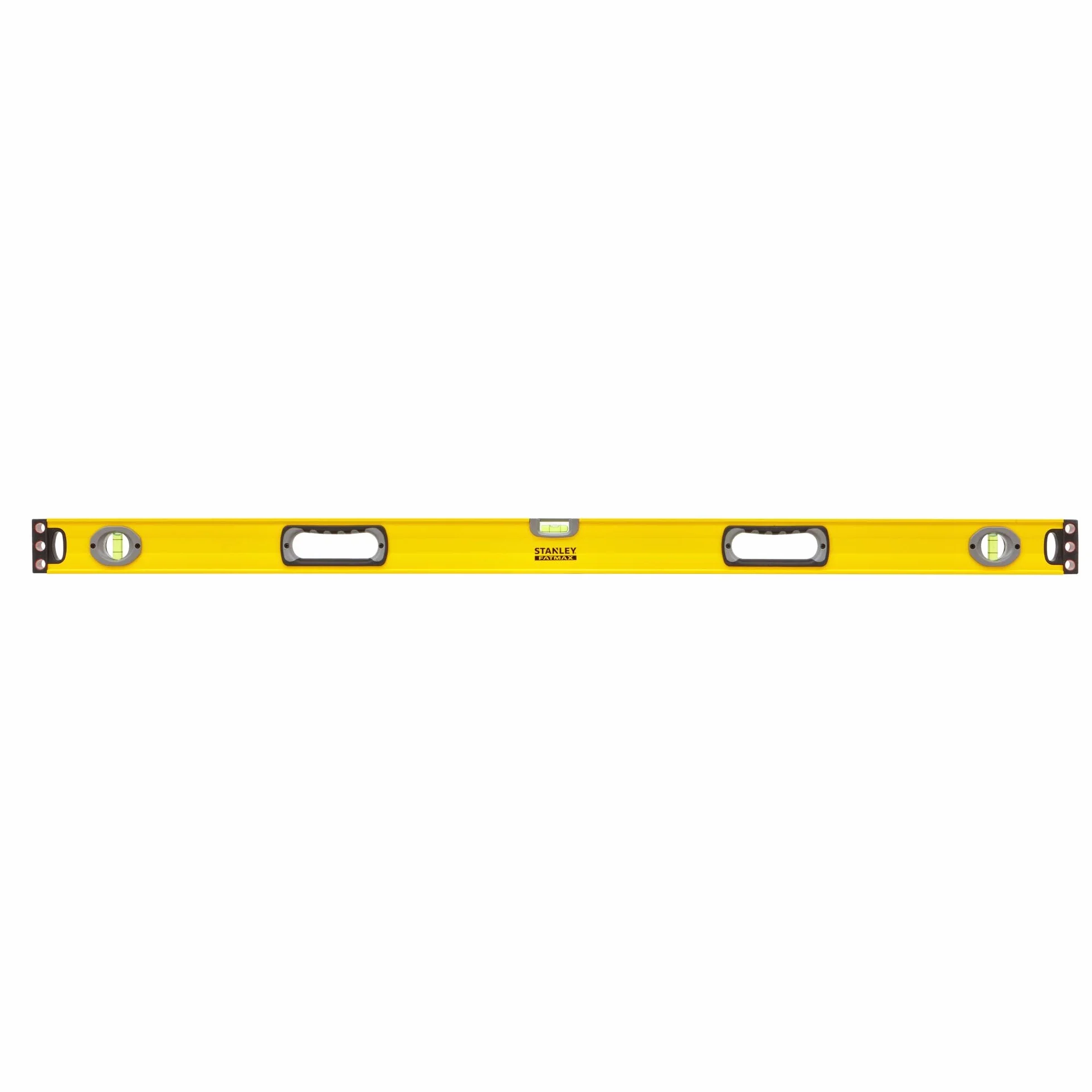STANLEY Nivel FatMax II 120 cm, cuerpo de aluminio reforzado, 3 burbujas de visibilidad, precisión +/- 0.5mm/m, bases mecanizadas, extremos de caucho, empuñaduras fijas, 1-43-548