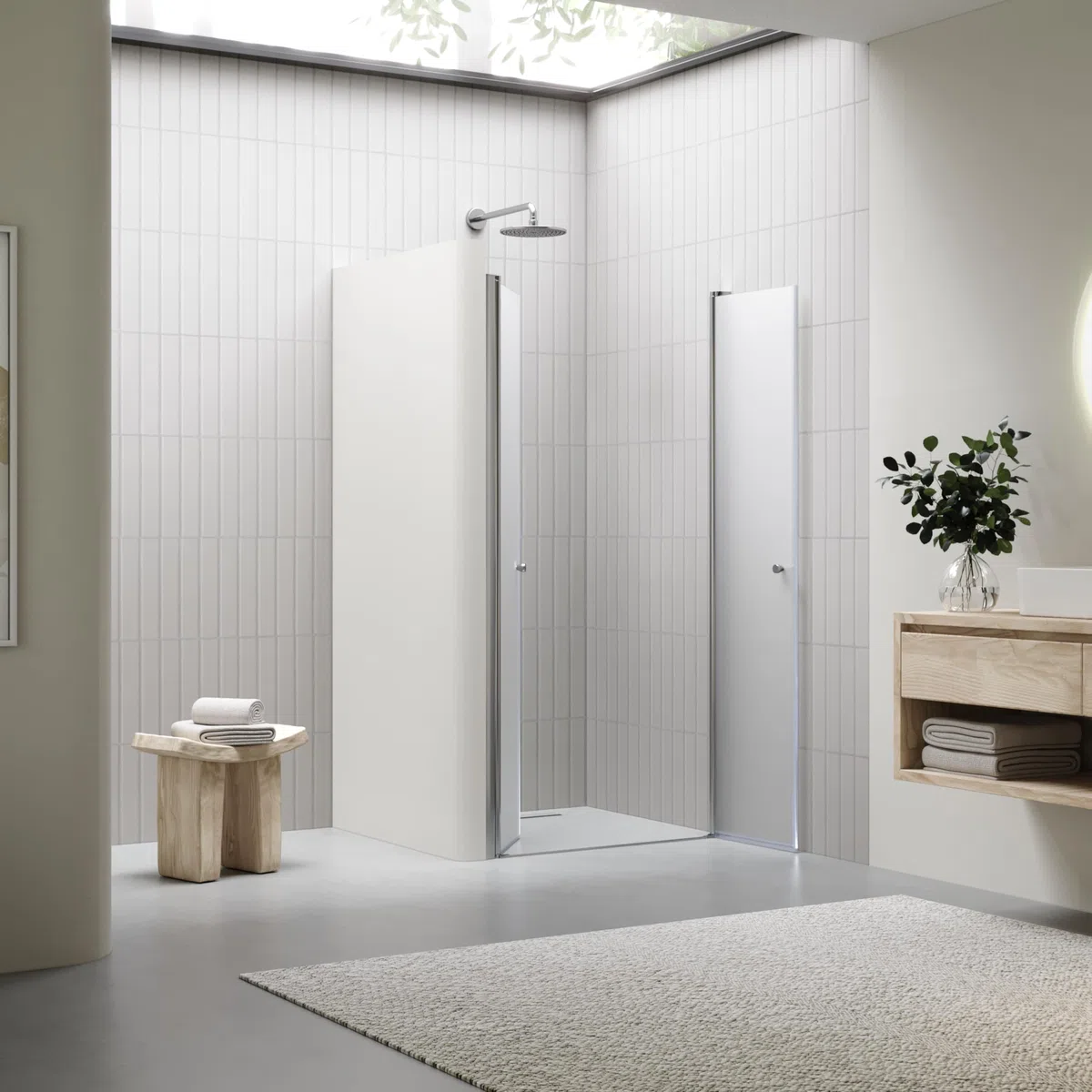Mampara de ducha Lima, regulable de 68-72 cm, altura 195 cm, puerta doble abatible, cristal de seguridad templado ESG 6MM satinado, perfiles cromados #DTF