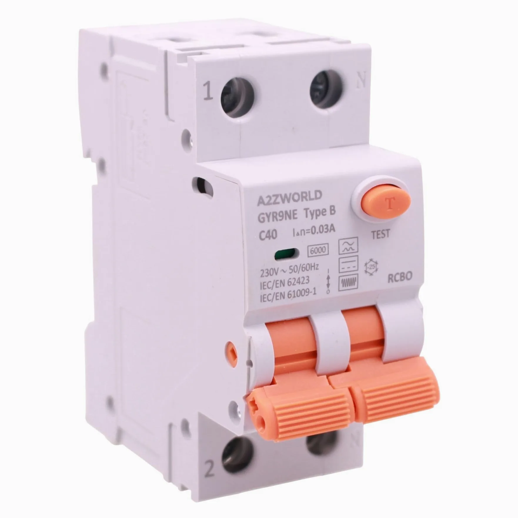 Interruptor Diferencial Magnetotérmico Tipo B Reinicio Automático C40A, RCBO Salvavidas Clase B Curva C Reiniciable, 1P+N 6kA 30mA 0.03A, 3 Módulos DIN, 3 Intentos (10s/60s/300s)