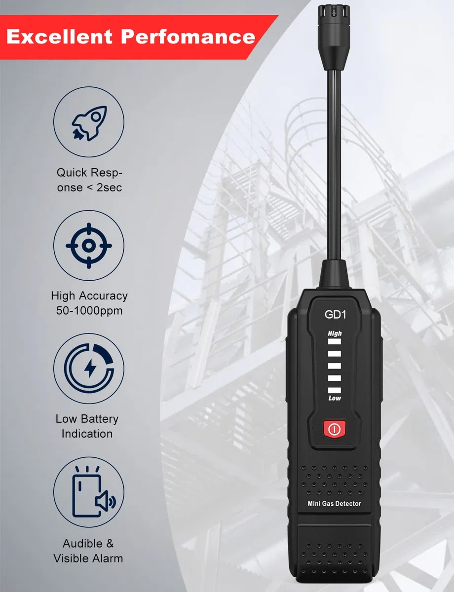 Detector de Fugas de Gas Natural, Detector Portátil para Gas Metano, Propano y Butano con Alarma Audible