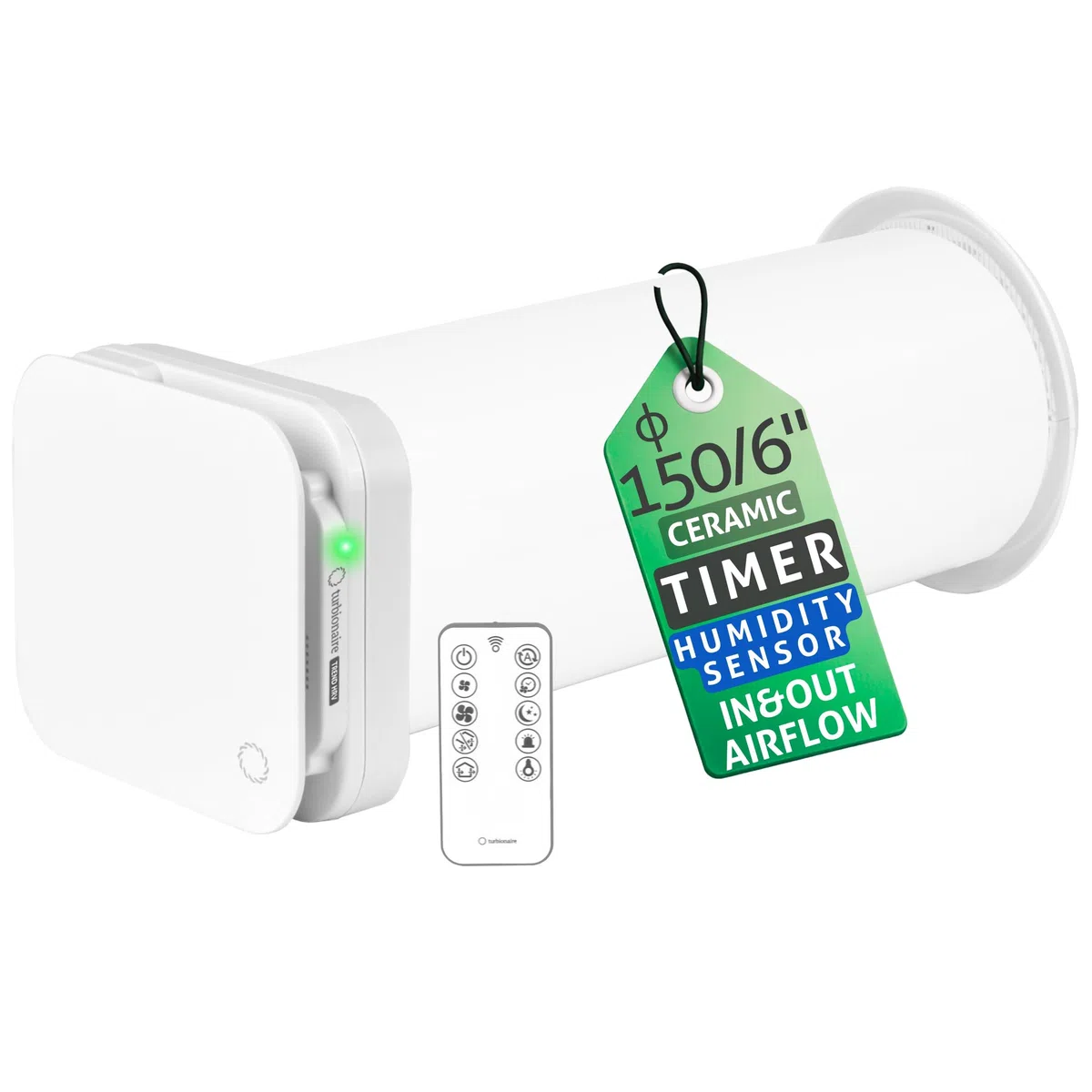 Turbionaire Trend HRV 150 WM Unidad VMC Descentralizada con Recuperación de Calor, Sensor Humedad, Mando a distancia, Temporizador, 8 Velocidades, Flujo de Aire Reversible, 158 mm, 3 años de garantía
