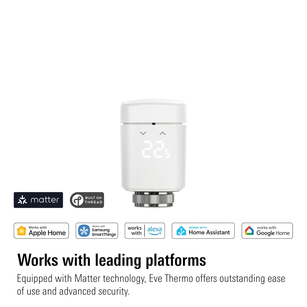 Eve Thermo (Matter, 4ª Gen): Válvula termostática Inteligente para radiador, Control automático de Temperatura, Apple Home, Amazon Alexa, Samsung SmartThings, Google Home, req. Router de Borde Thread