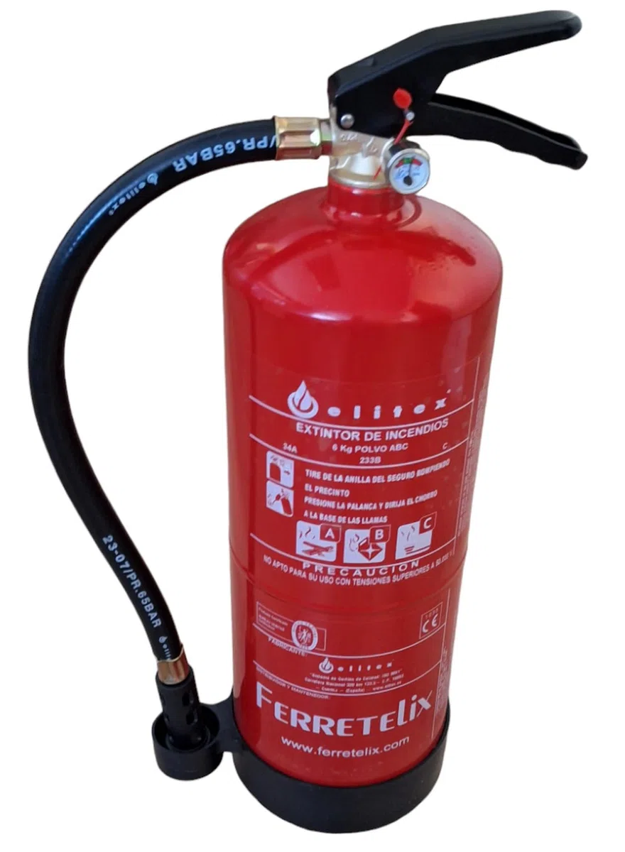 Ferretelix®. Extintor 6 kg polvo ABC ALTA EFICACIA 34A 233B + soporte de pared + cartel fotoluminiscente extintor. FABRICADO EN 2026