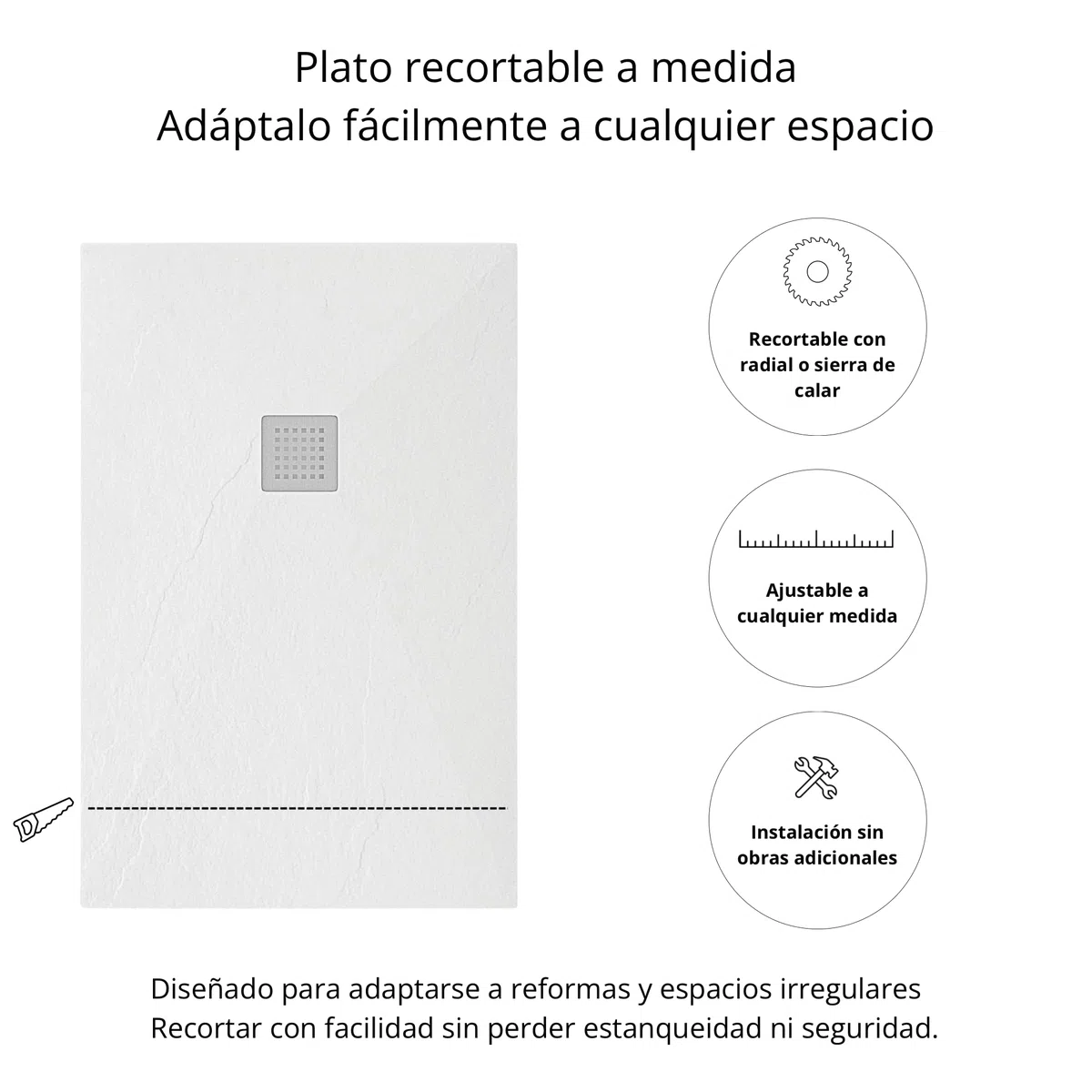 Plato de Ducha Napoles 70x150 cm - Blanco RAL 9003 - Plato Ducha Resina Antideslizante C3 - Resistente y Aligerado - Capa de Gel Coat Antibacteriano - Incluye Rejilla Acero y Válvula