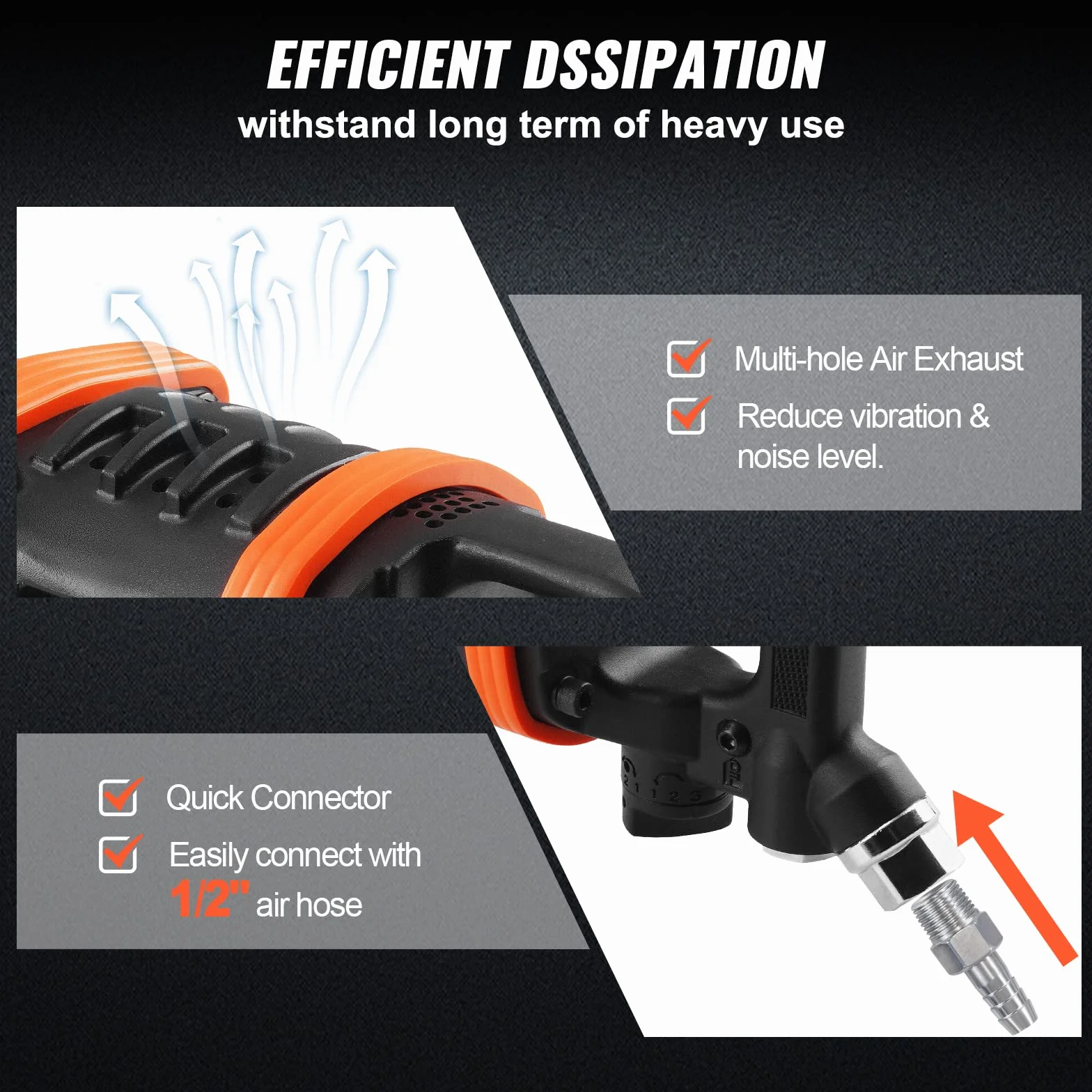 VEVOR Llave de Impacto Neumática Cuadrada 2,54 cm Llave de Impacto de Aire Comprimido 7016 Nm 3000 rpm Aluminio con Yunque 20,3 cm Conector Rápido Maletín de Transporte de Aire para Trabajos Pesados