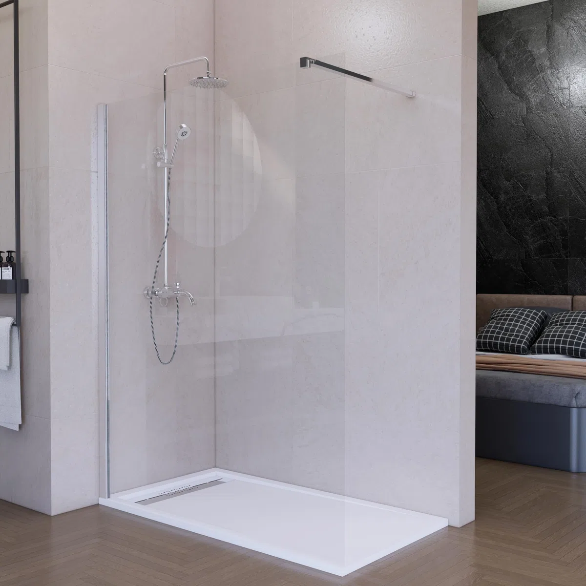Mampara de Ducha Fija Cromo 120 x 200 cm, Cristal Templado Transparente 8 mm con Tratamiento Antical, Panel Walk In Reversible para Baño Moderno