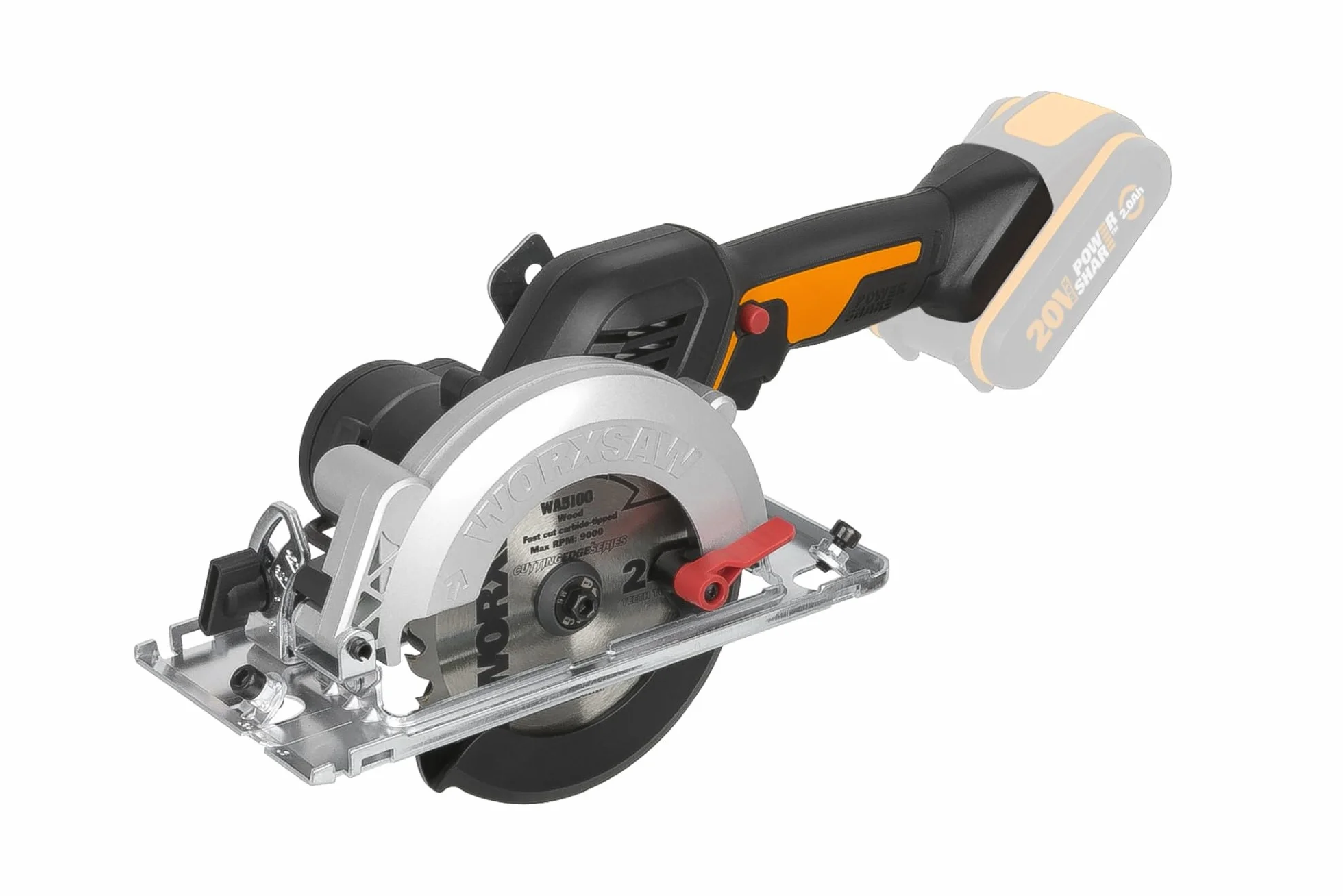 WORX WX531.9 Sierra circular brushless 20V, WORXsaw XL, disco 120mm, cuerpo delgado, ajuste rápido de profundidad, cortes precisos en madera, sin batería ni cargador, PowerShare