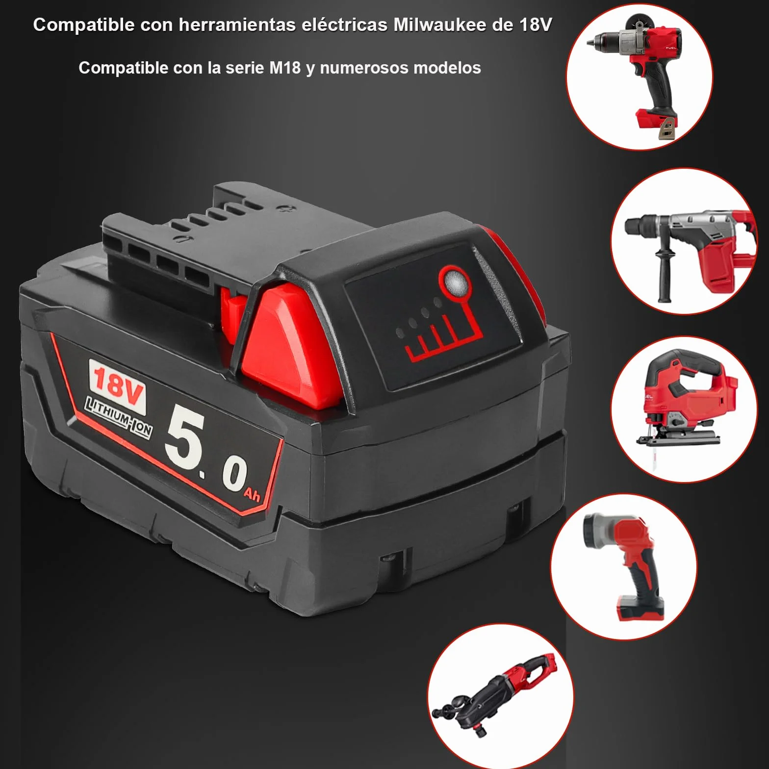 2X Waitley 18V 5000mAh Batería para Milwaukee M18 48-11-1840 48-11-1828 48-11-1820 48-11-1815 48-11-1850