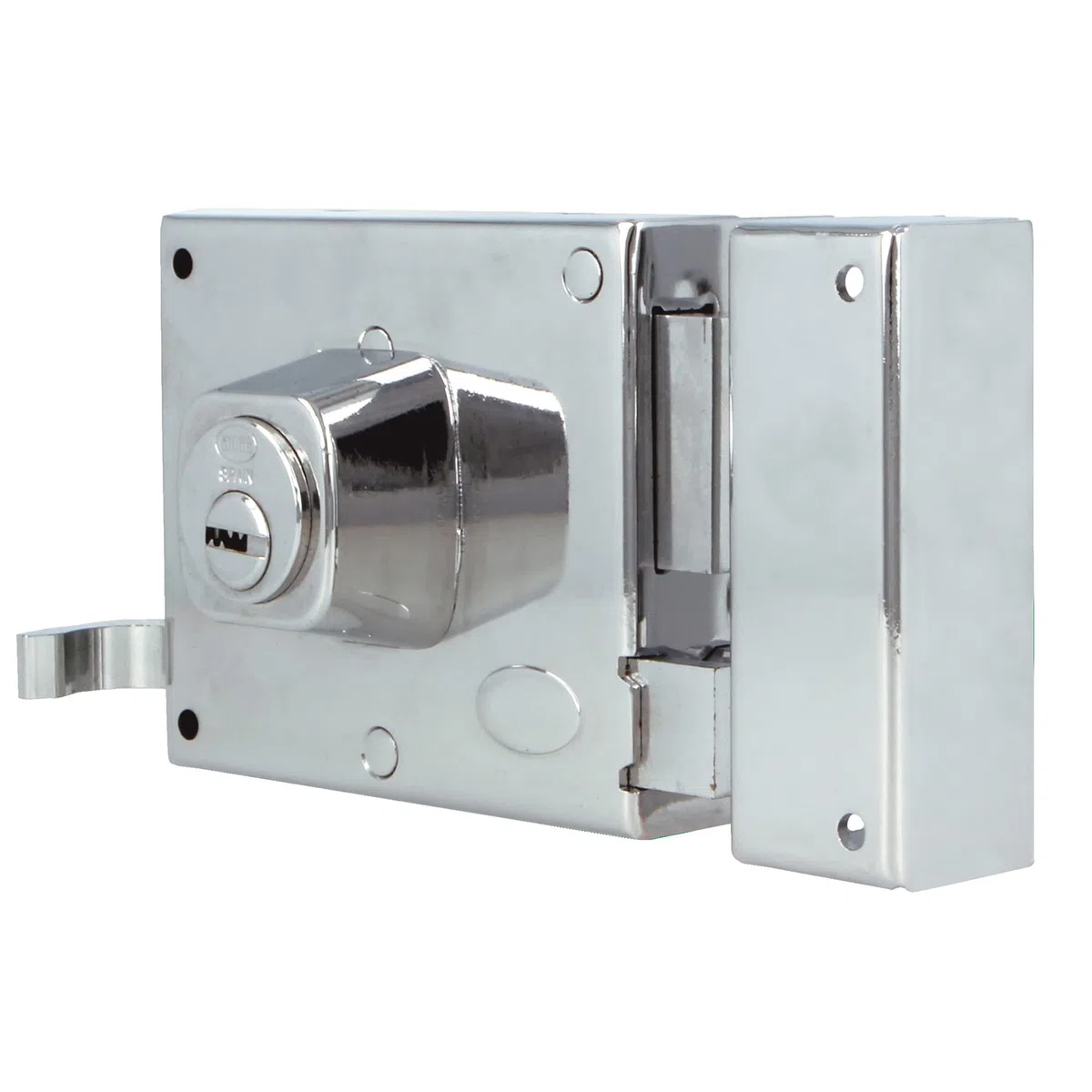 Amig - Cerradura de Sobreponer de Derecha con Palanca de Cierre, Lengüeta y Tirador para Puertas de Madera Mod. 72-100 x 85 mm - Pestillo Con Cilindro Redondo - Acero Cromado Brillo