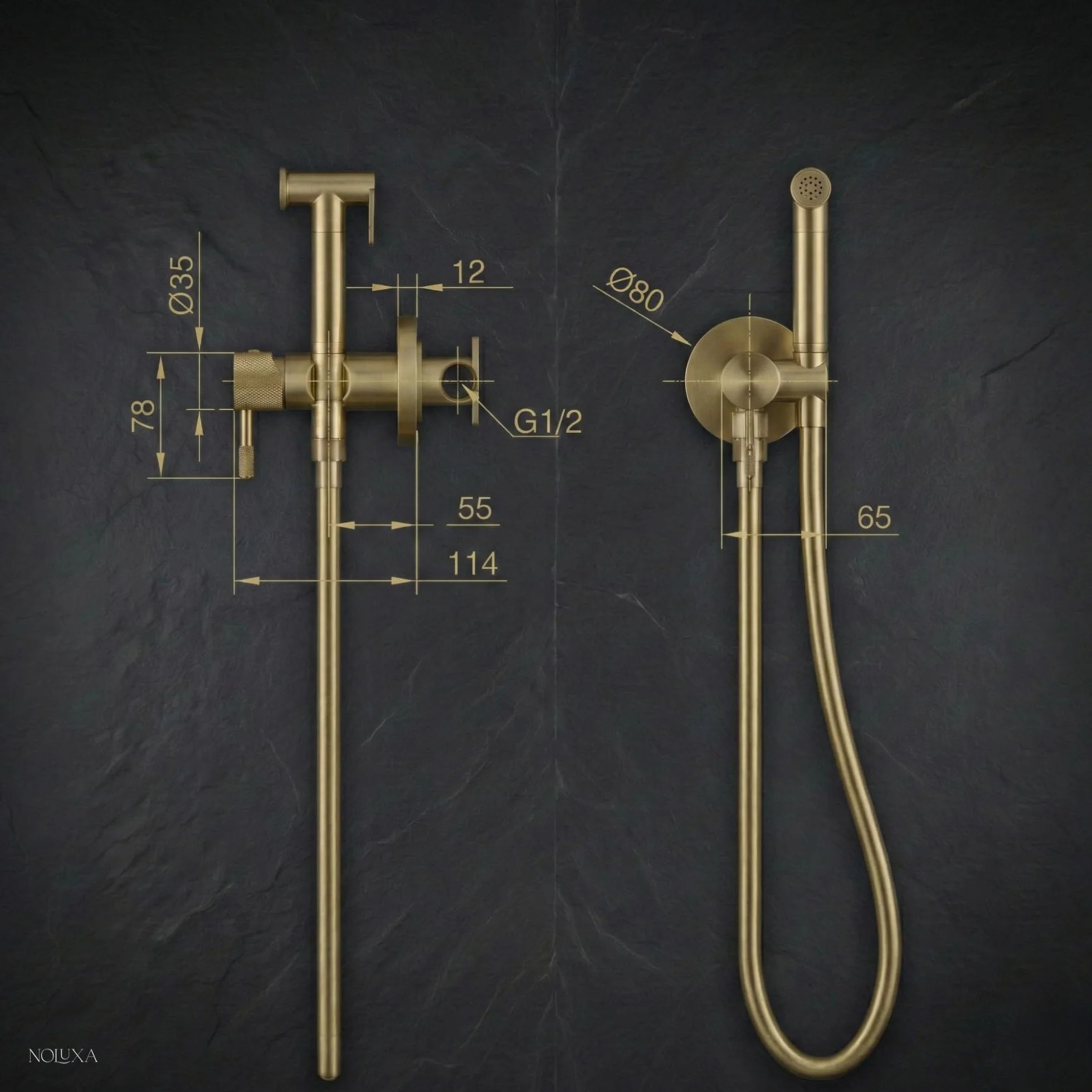 IMEX - Ducha Bidet Agua Fría y Caliente Color Oro Rosa Cepillado | Grifo Bidet Empotrado para WC | Ducha Higiénica Monomando para Inodoro | Grifería Sustituto de Bidé | Serie Line