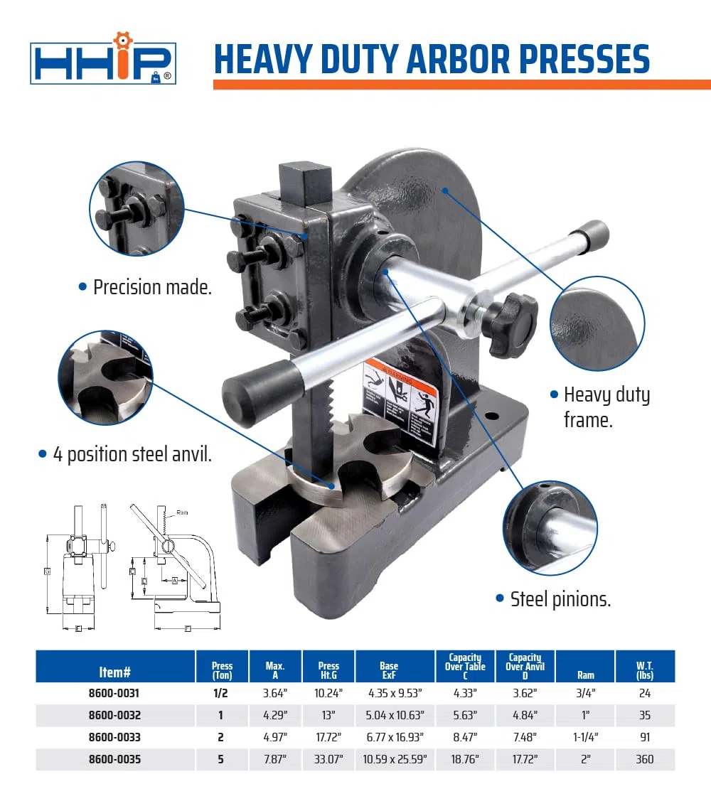 HHIP - Prensa para árboles (varias opciones – 0,5~2 toneladas de capacidad), 0.5 Ton Capacity, 1