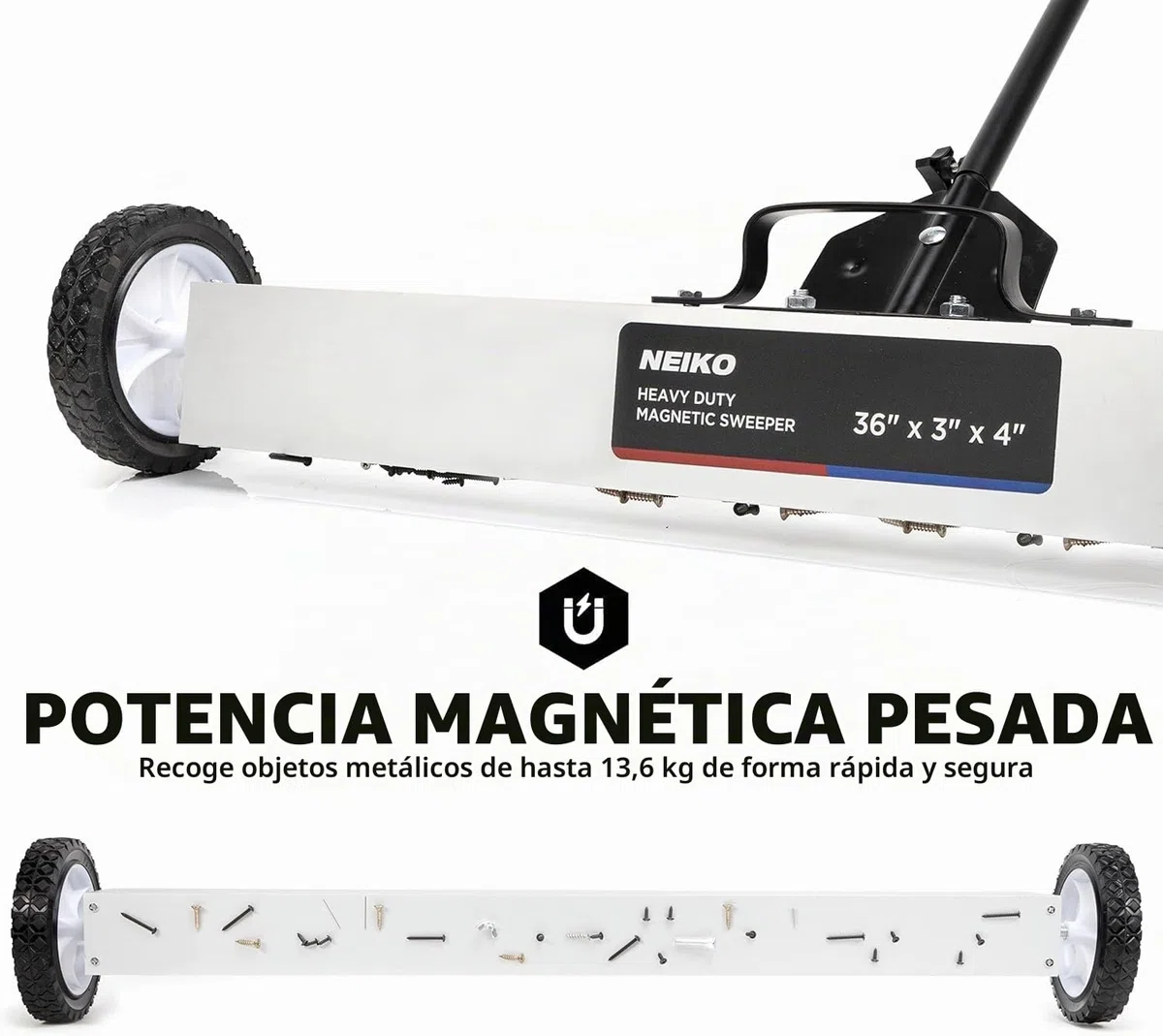 Neiko® Heavy Duty 24" Magnetic Sweeper Metal Pickup Tool with Quick Release Adjustable Height
