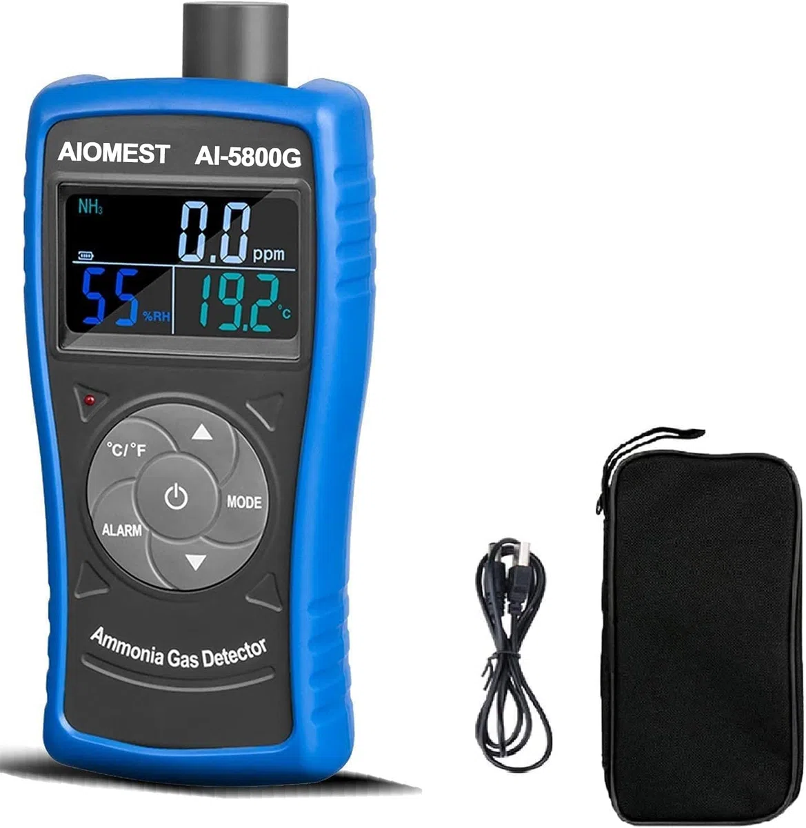 Detector de Amoníaco Profesional AIOMEST AI-5800G - Medidor NH3 Aire 0-100PPM con Alarma, Sensor Humedad/Temperatura para Decoración Hogar, Granjas Avícolas e Industria