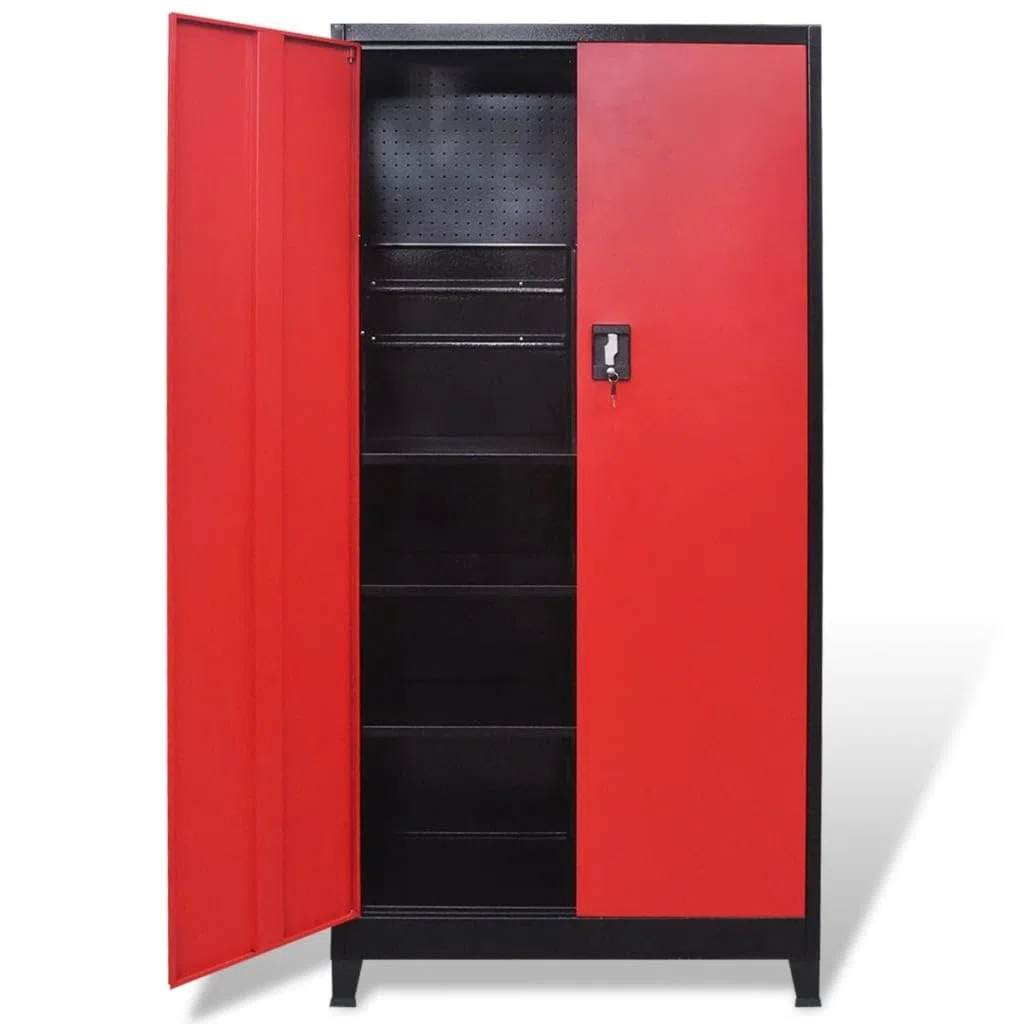 vidaXL Armario Herramientas 2 Puertas Acero Negro/Rojo 90x40x180cm Organizador