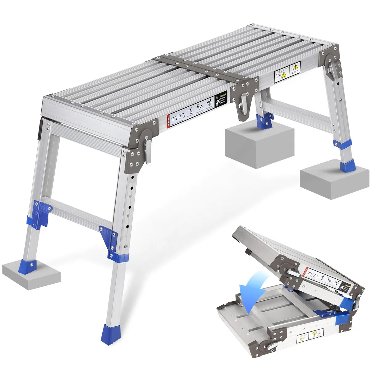 Plataforma de Trabajo de Aluminio Mejorada Plegable hasta 362 kg, Plataforma de Trabajo, Escalera escalonada de Aluminio Ajustable con cerraduras de Seguridad, Pedestal para escaleras