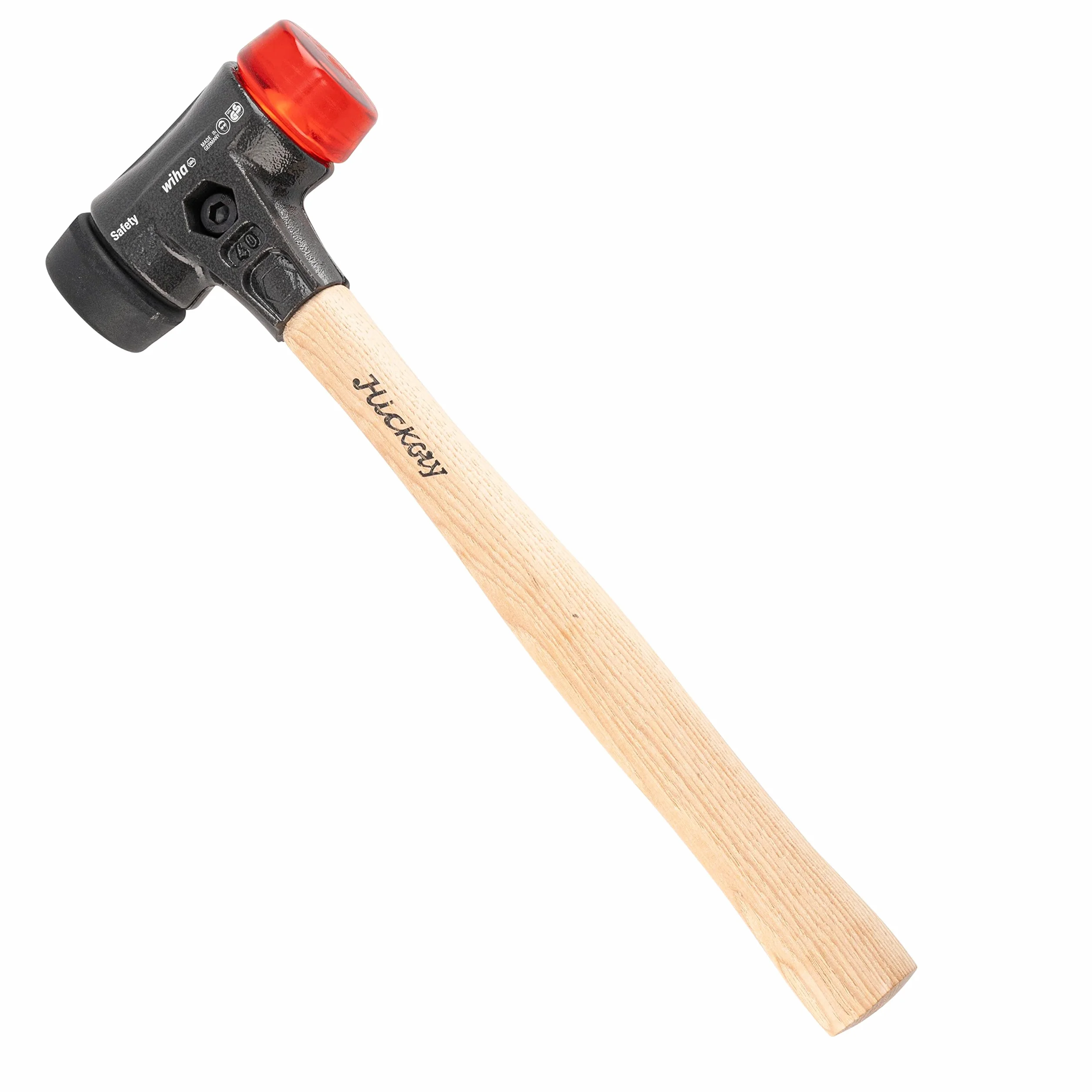 Wiha Martillo de cara blanda Safety de dureza media/duro con mango de madera Hickory, cabezal redondo 40, 325 mm (26612)